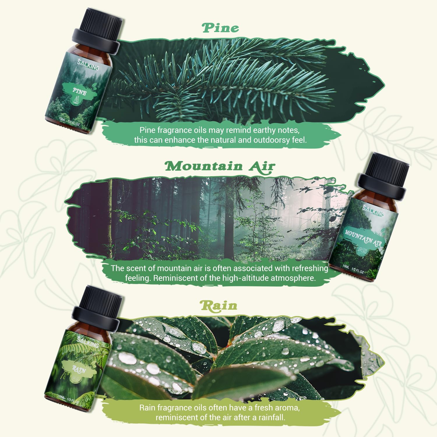 SALKING Essential Oils Set, 100% Pure Fragrance Oil AromatherapyGift, Premium Scented Oils for Diffusers 6 x 10 ML - Lavender, Rose, Jasmine, Cherry Blossom, Gardenia, Chamomile, Pink