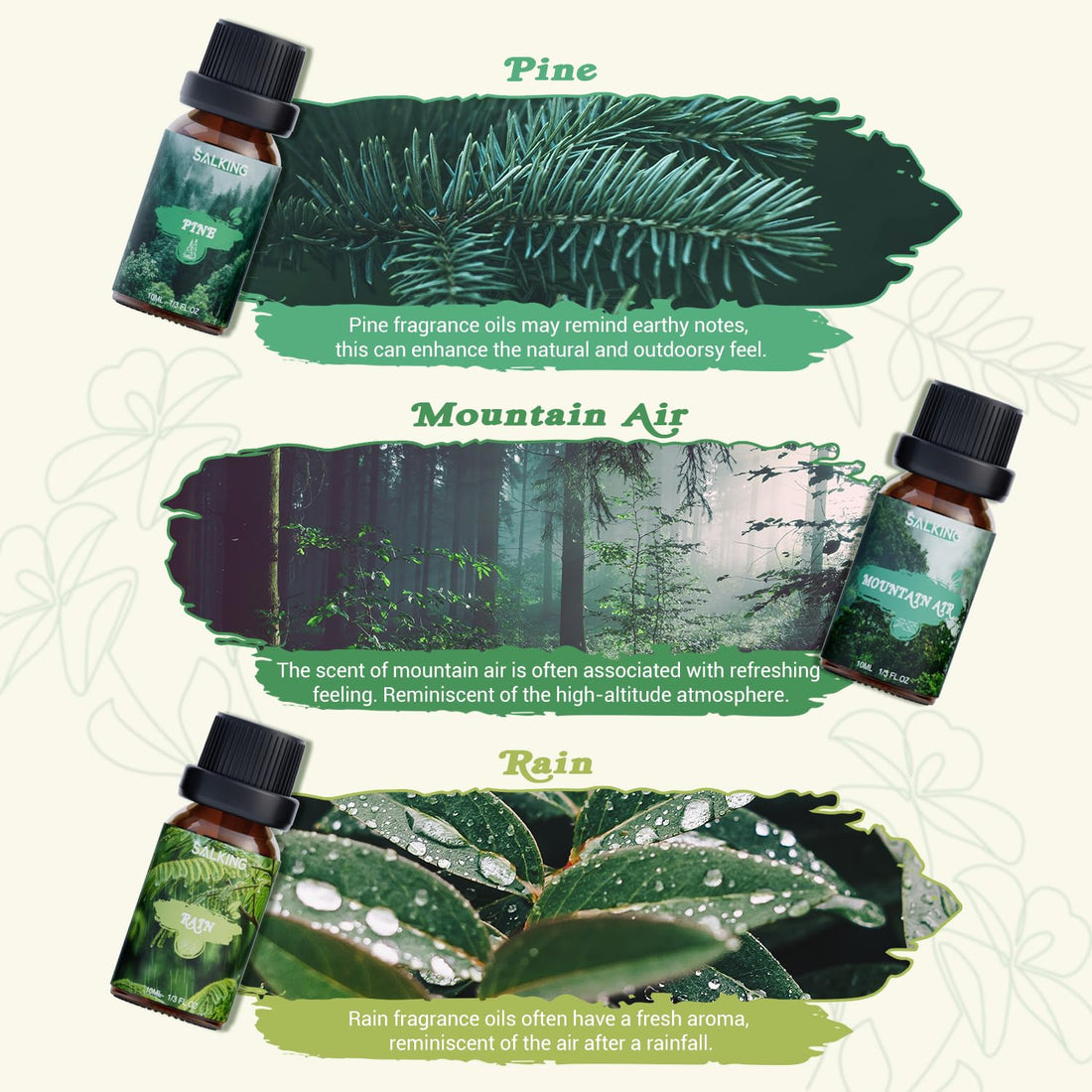 SALKING Essential Oils Set, 100% Pure Fragrance Oil AromatherapyGift, Premium Scented Oils for Diffusers 6 x 10 ML - Lavender, Rose, Jasmine, Cherry Blossom, Gardenia, Chamomile, Pink