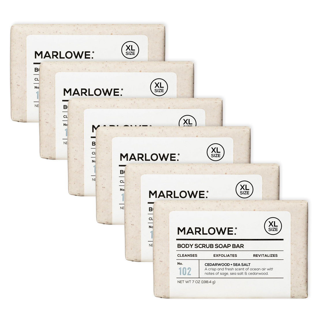MARLOWE. No. 102 Body Scrub Soap 7 oz, Cedarwood & Sea Salt, Exfoliating Soap Bar with Shea Butter, Olive Oil & Green Tea Extracts, Cleanses, Smooths & Revitalizes Skin, Fresh & Zesty Scent