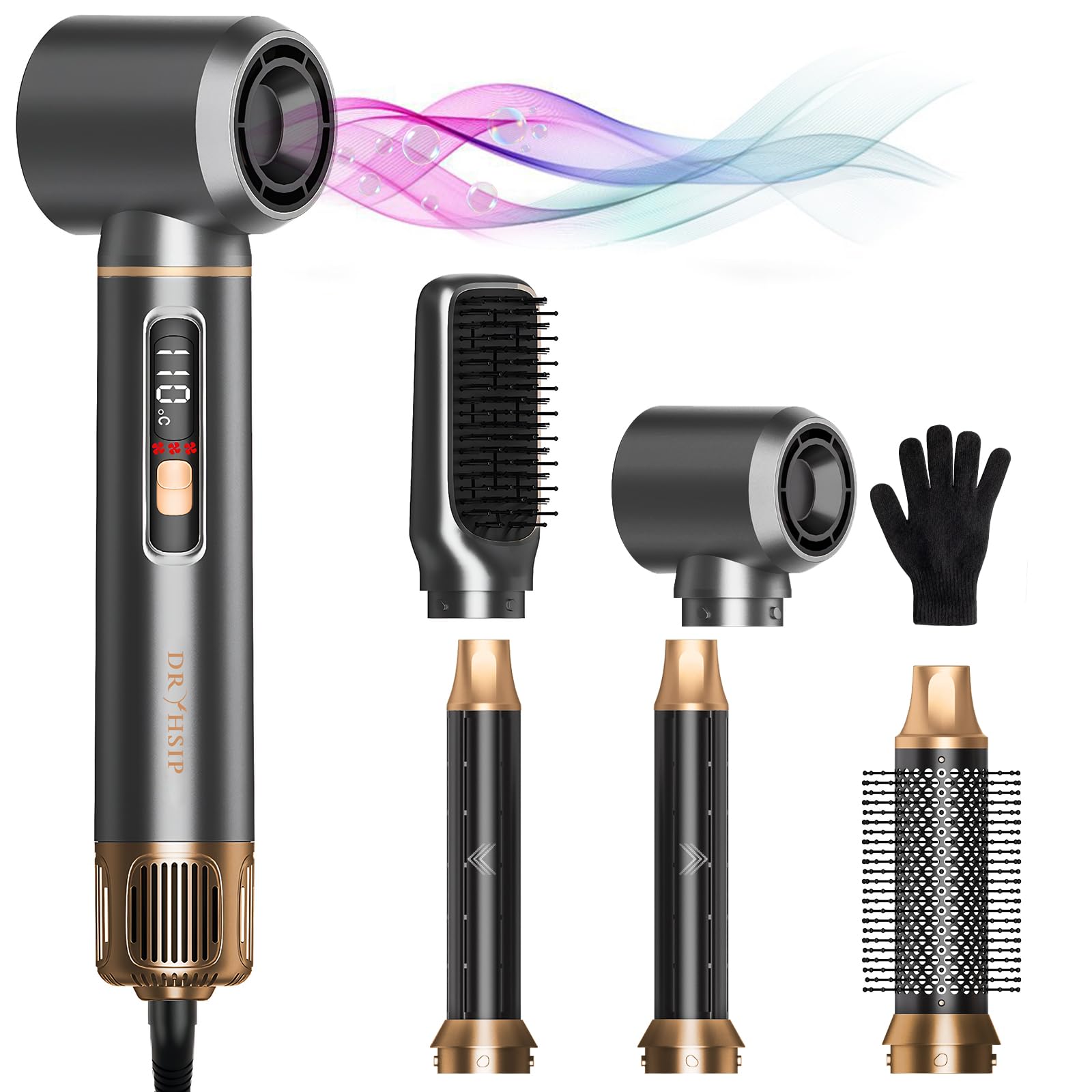 5 in 1 Hair Styler for Woman, Air Curling Wrap, Drying, Curling, Straightening & Volumizing, Hot Air Curler Dryer Brush Tool Set, Curl Styling Tools - Blush Halalzen