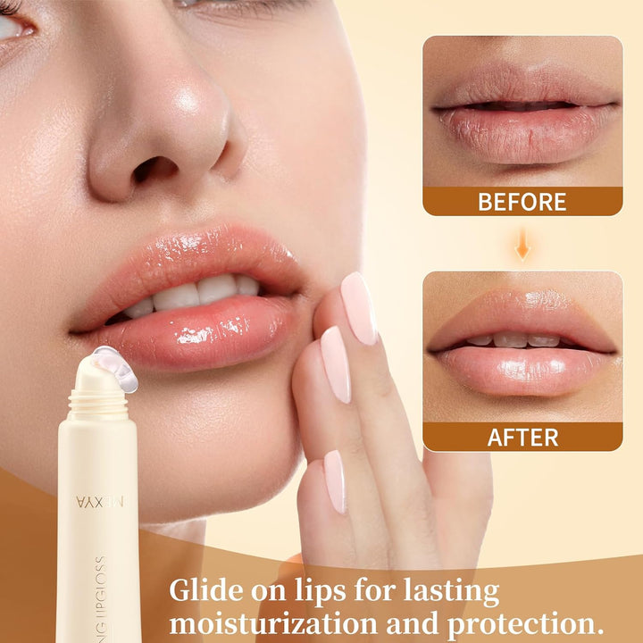 Clear Lip Gloss & Hydrating Lip Balm for Sensitive & Dry Lips – Fragrance-Free, Non-Sticky Overnight Lip Mask & Lip Plumper, Vegan, 2x0.3oz Halalzen