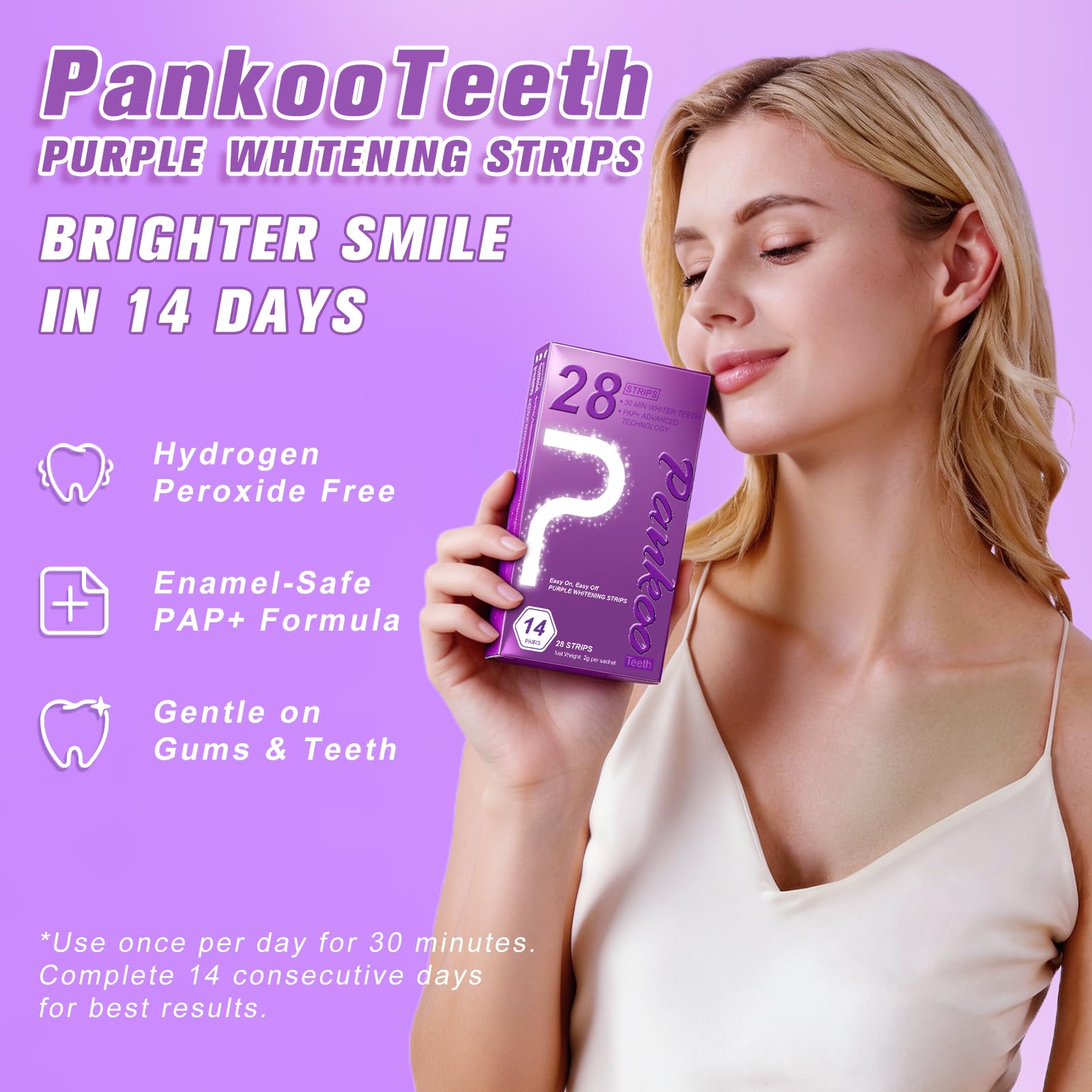 Purple Teeth Whitening Strips 14 Treatments, Helps Remove Surface Stains - Coffee & Wine Stains, Supports Enamel Care, No Sensitivity, No Slip, 28 Strips,Teeth Whitening Gel
