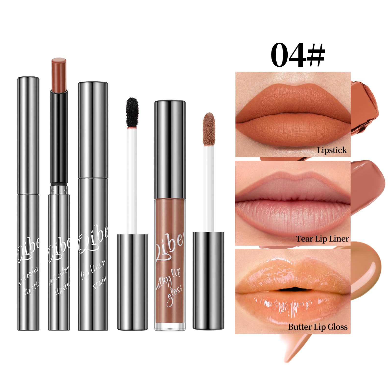 3PCS Matte Liquid Lipstick Lip Gloss & Liner Set - All-IN-One Lip Kit, Velvety Nude Color, Waterproof Make Up Set (# 03) Halalzen