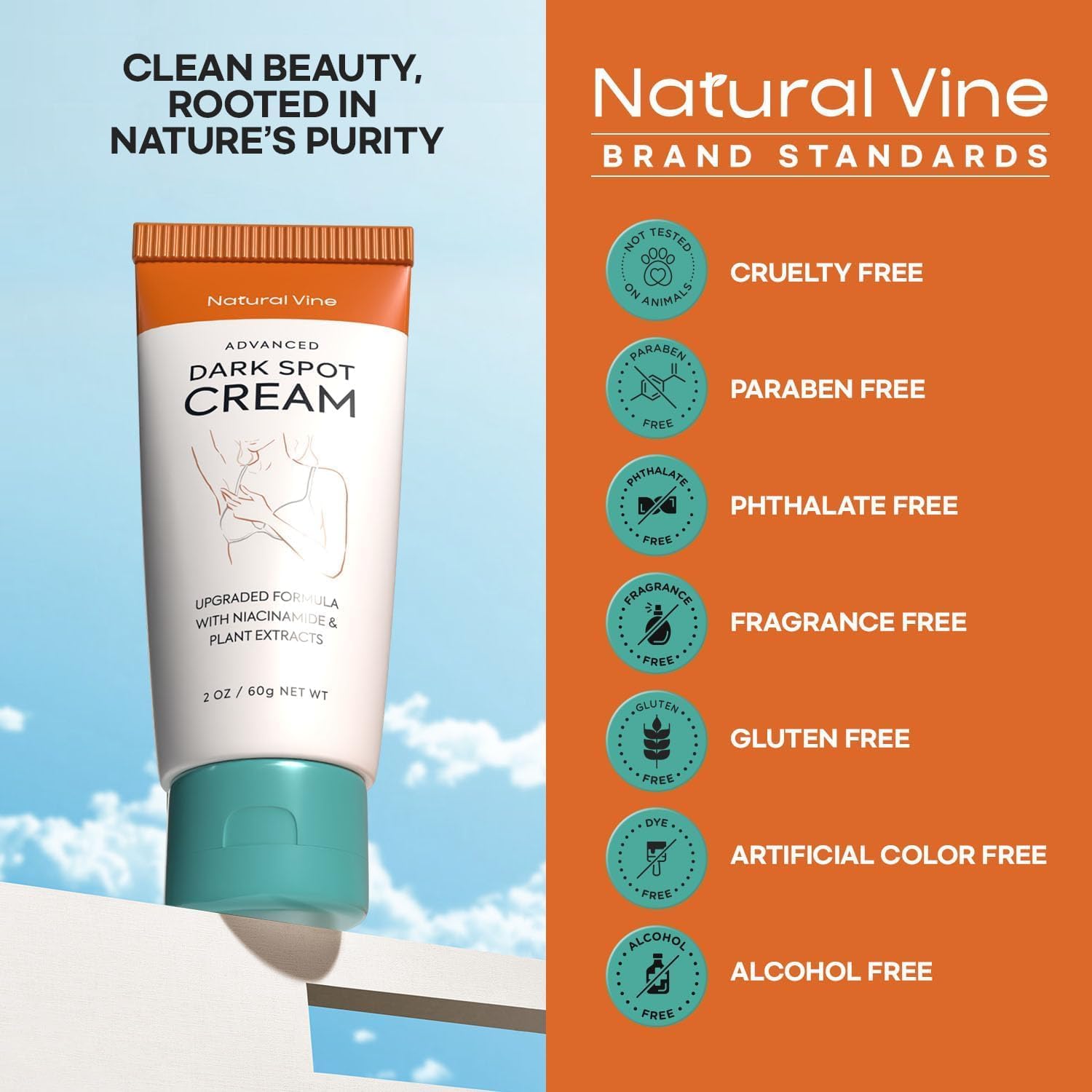Natural Vine Dark Spot Corrector: Dark Spot Remover for Face Body in 4-8 Weeks - Instant Concealing & Age Brown Sun Faded Spot Remover Melasma Freckles Correcting with Niacinamide for Women & Men 60g Halalzen