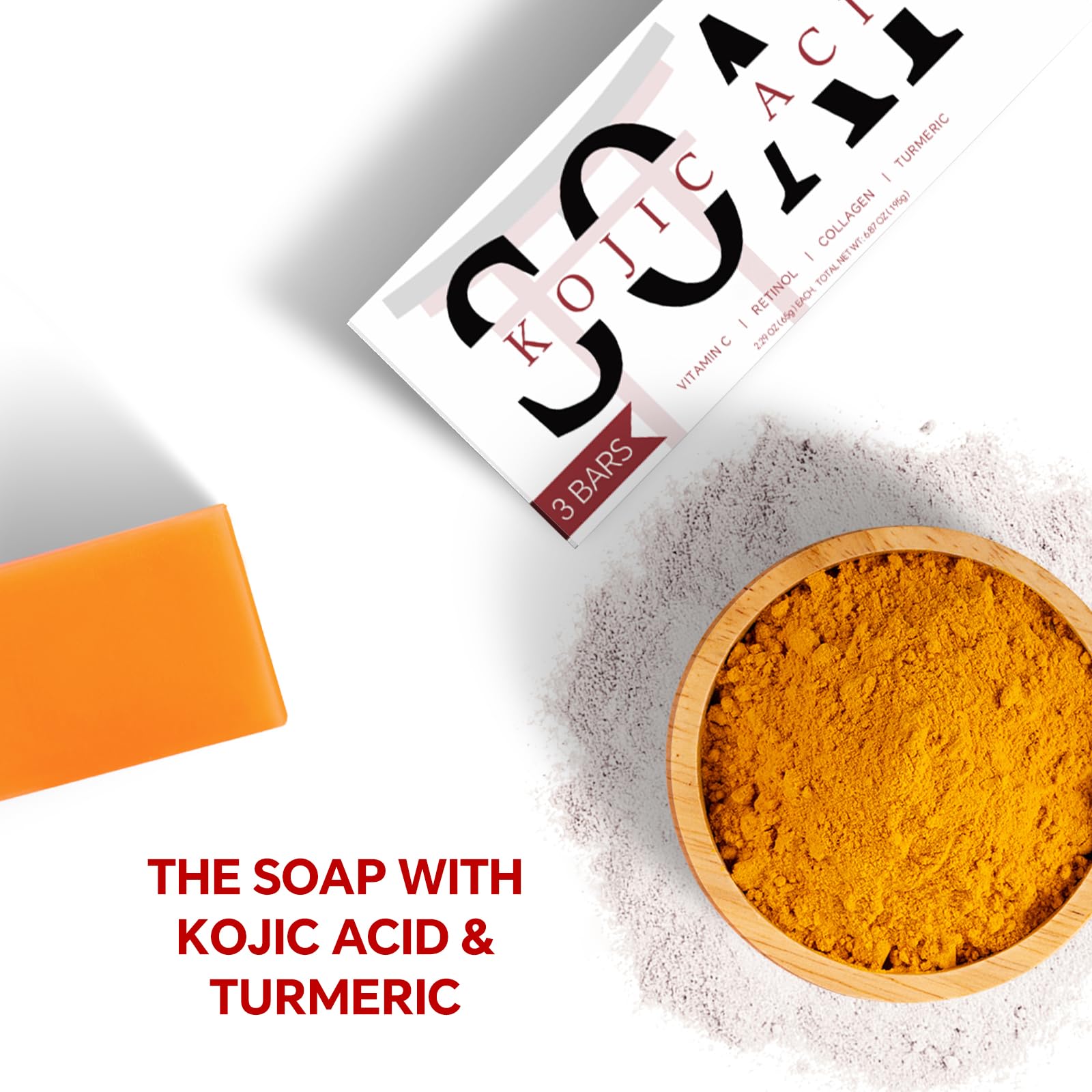 ORIENTLEAF Kojic Acid Soap, Turmeric Soap Bar for Dark Spots, Fresh Citrus Scent, Gentle for Face and Body with Vitamin C, Shea Butter, Retinol, Olive Oil, Collagen (3 PACK) Halalzen