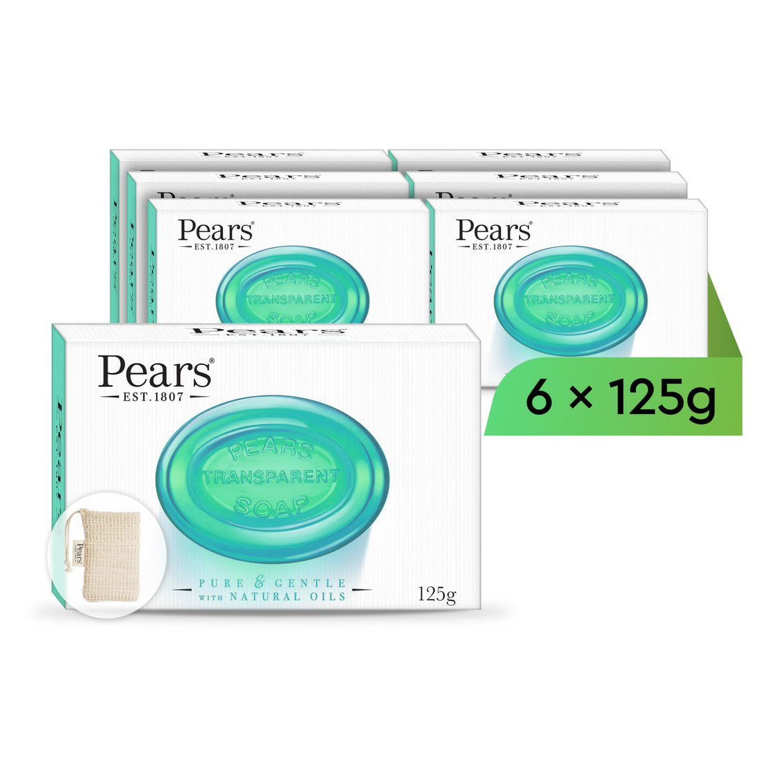Pears Pure & Gentle Transparent Natural Soap Bar - Made with Mint Extracts, Nourishing and Refreshing Bathing Cleanser, Gentle & Soothing Skin Care, Pure Transparency, Pack of 12 x 125g Halalzen