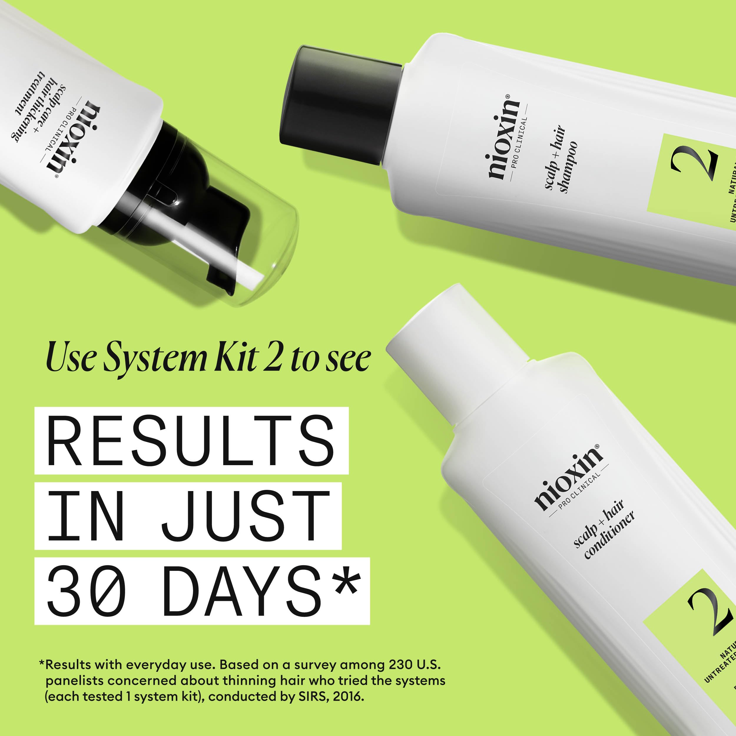 Nioxin System 2 - Hair Thickening System For Natural Hair with Progressed Thinning - Biotin & Niacinamide - Shampoo, Conditioner, Serum