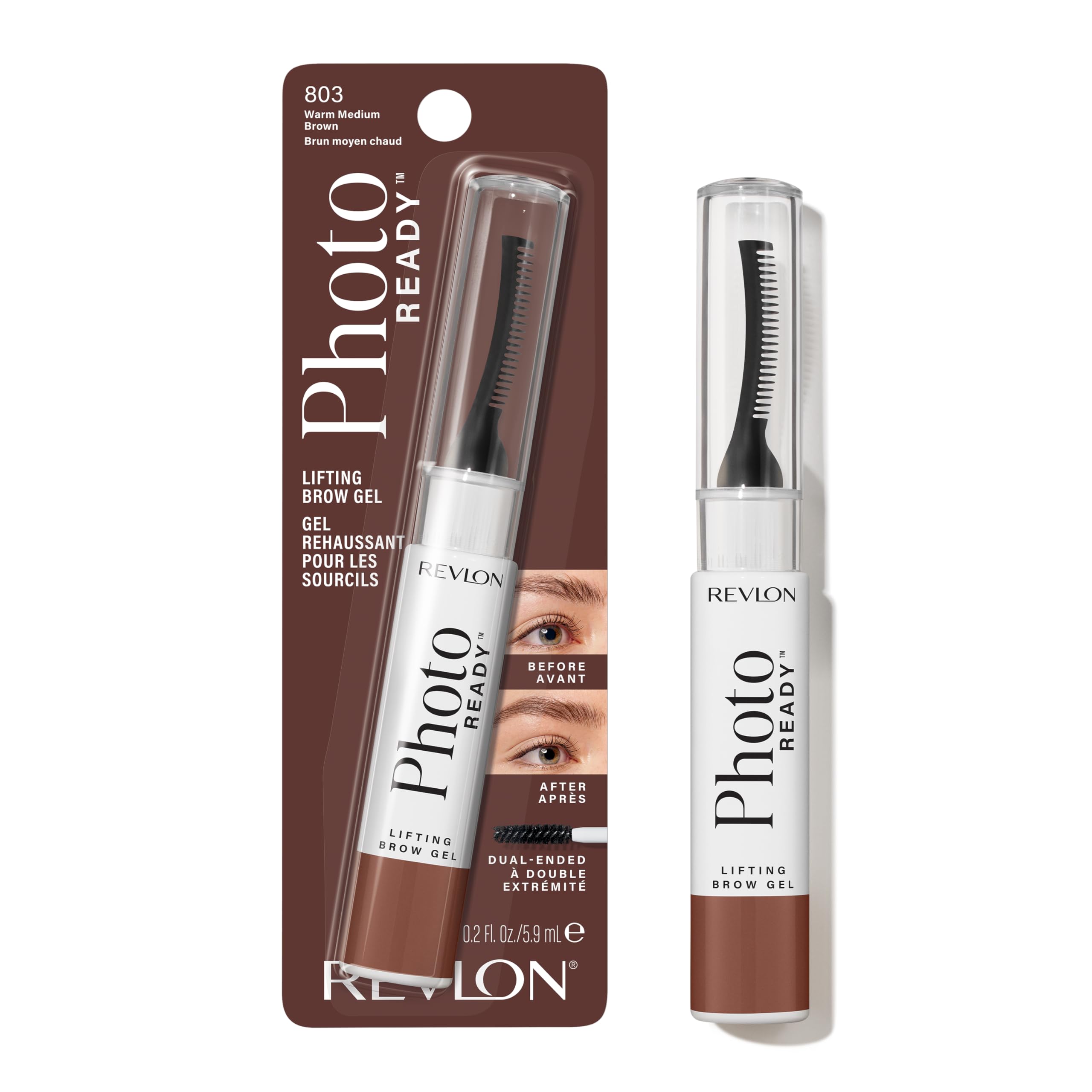 Revlon PhotoReady Lifting Brow Gel, Tinted Eyebrow Lamination with Spoolie Brush, Conditions, Shapes & Defines, 801 Clear, 0.23 fl oz