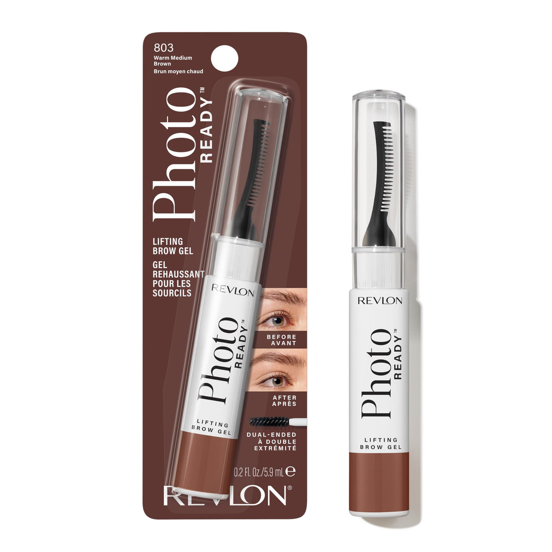 Revlon PhotoReady Lifting Brow Gel, Tinted Eyebrow Lamination with Spoolie Brush, Conditions, Shapes & Defines, 801 Clear, 0.23 fl oz