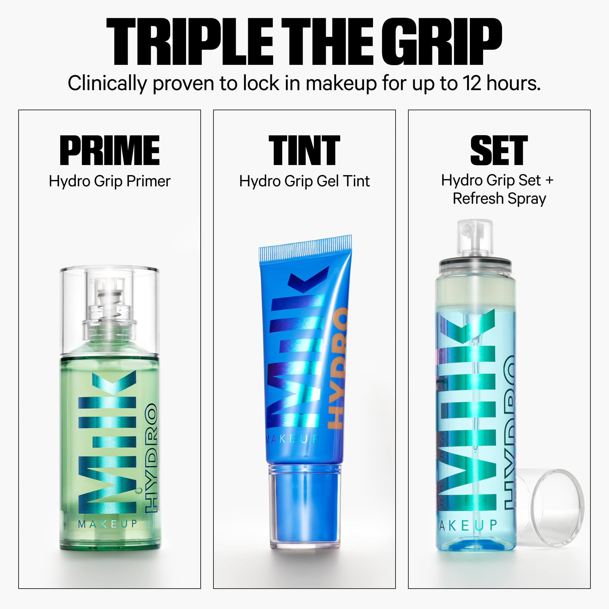 Milk Makeup Hydro Grip Set + Refresh Spray with Hyaluronic Acid – Sets Makeup + Hydrates Skin for Up to 12 Hours – Long-Lasting, Alcohol-Free Facial Mist for Dewy, Radiant Skin