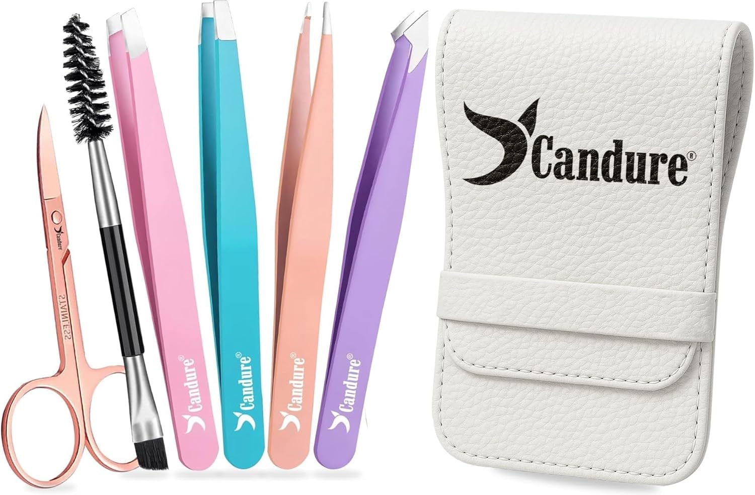 Candure Tweezers for Eyebrows - Professional Stainless Steel Slanted and Pointed Tip Hair Tweezers Set for Ingrown Hair, Blackhead Removal, Eyebrows Plucking Beauty Tool for Women Halalzen