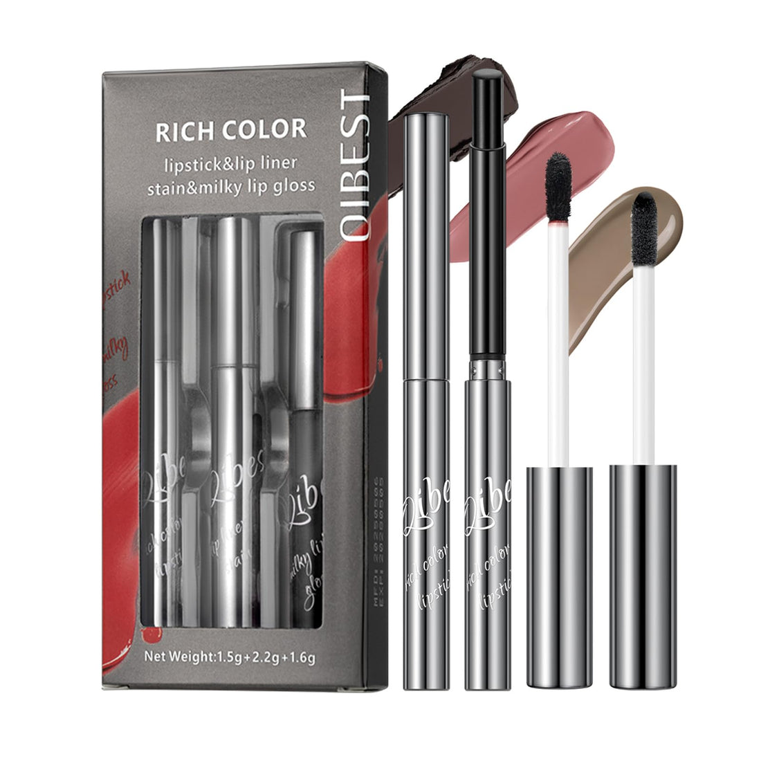 3PCS Matte Liquid Lipstick Lip Gloss & Liner Set - All-IN-One Lip Kit, Velvety Nude Color, Waterproof Make Up Set (# 03) Halalzen