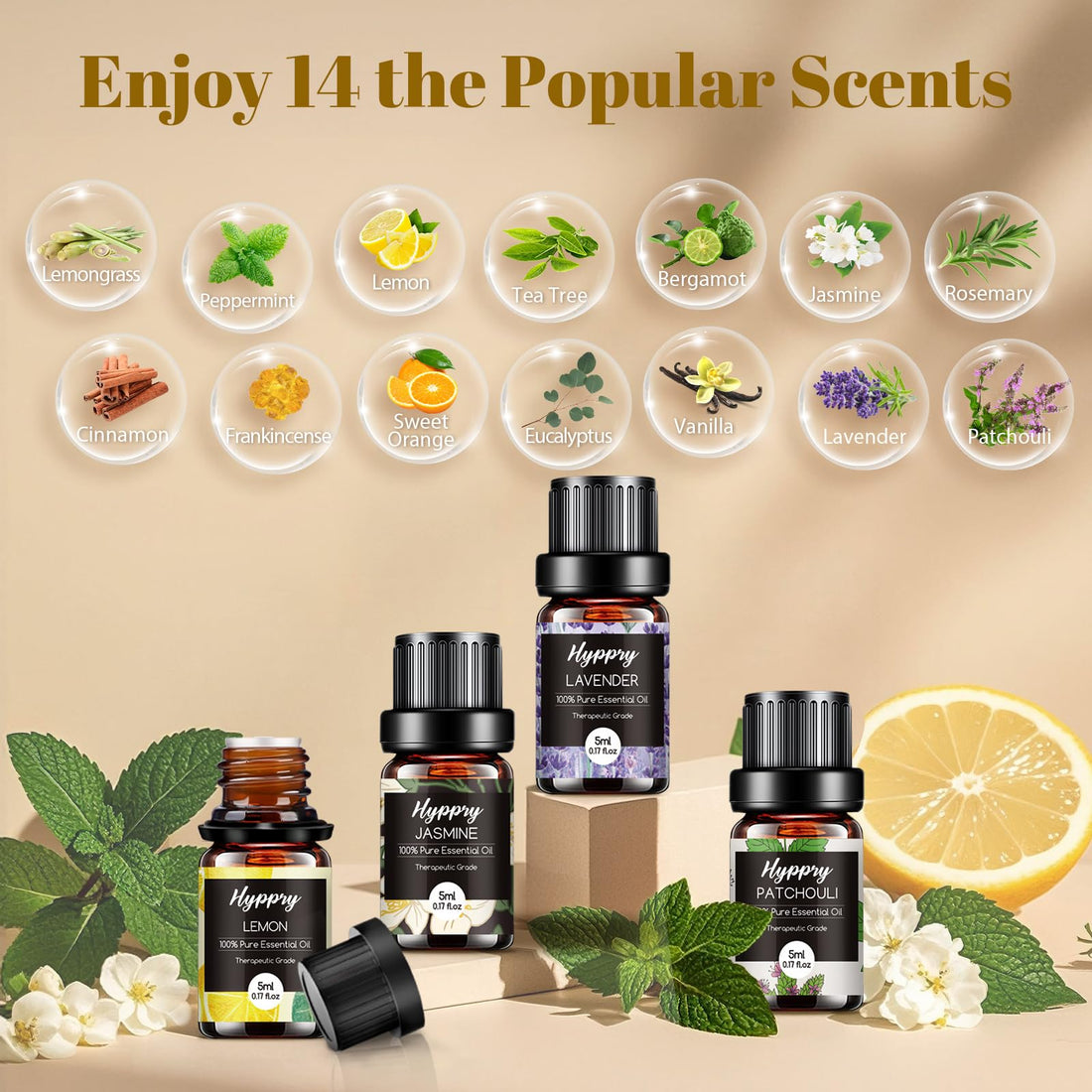 Essential Oils Set, Pure Natural Essential Oils for Diffuser for Home, Aromatherapy, Candle & Soap Making, Cleaning, Relaxing - Lavender, Tea Tree, Eucalyptus, Lemon, Cinnamon, Jasmine