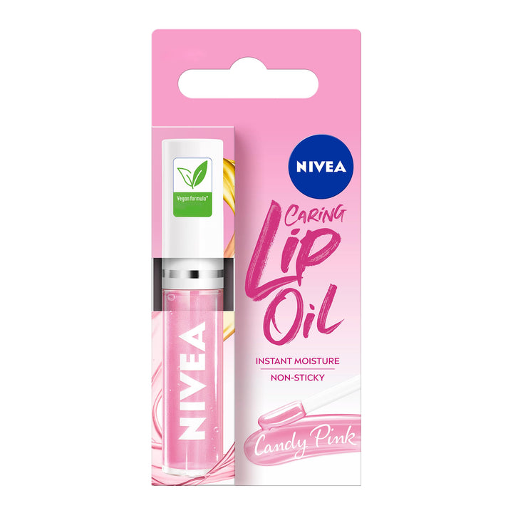 NIVEA Candy Pink Lip Oil (5.5ml), Moisturised Lips With 100% Natural Oils Including Jojoba Oil, Long Lasting and Non-Sticky Lip Gloss Halalzen