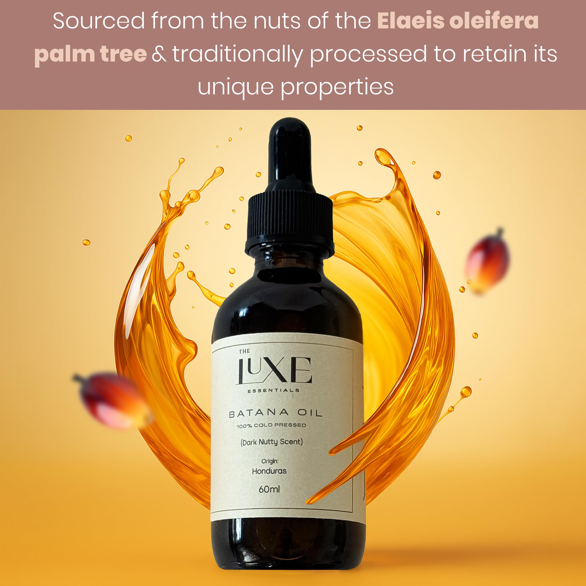 Cold Pressed Batana Oil for Hair Growth | Pure & Unrefined Natural Hair Oil, Beard & Skin Oil | Lightweight, Fast-Absorbing Moisturiser | Raw, Organic & Ethically Sourced (60 ML, Light Scented)