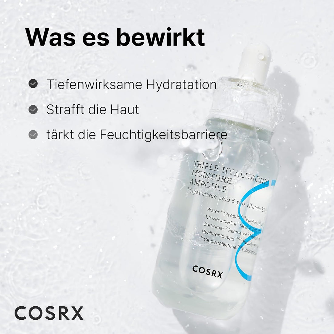 COSRX Hydrium Triple Hyaluronic Moisture Ampoule, 40ml | Hyaluronic Acid Viscous Serum | Korean Skin Care, Vegan, Cruelty Free, Paraben Free, CPNP Registered