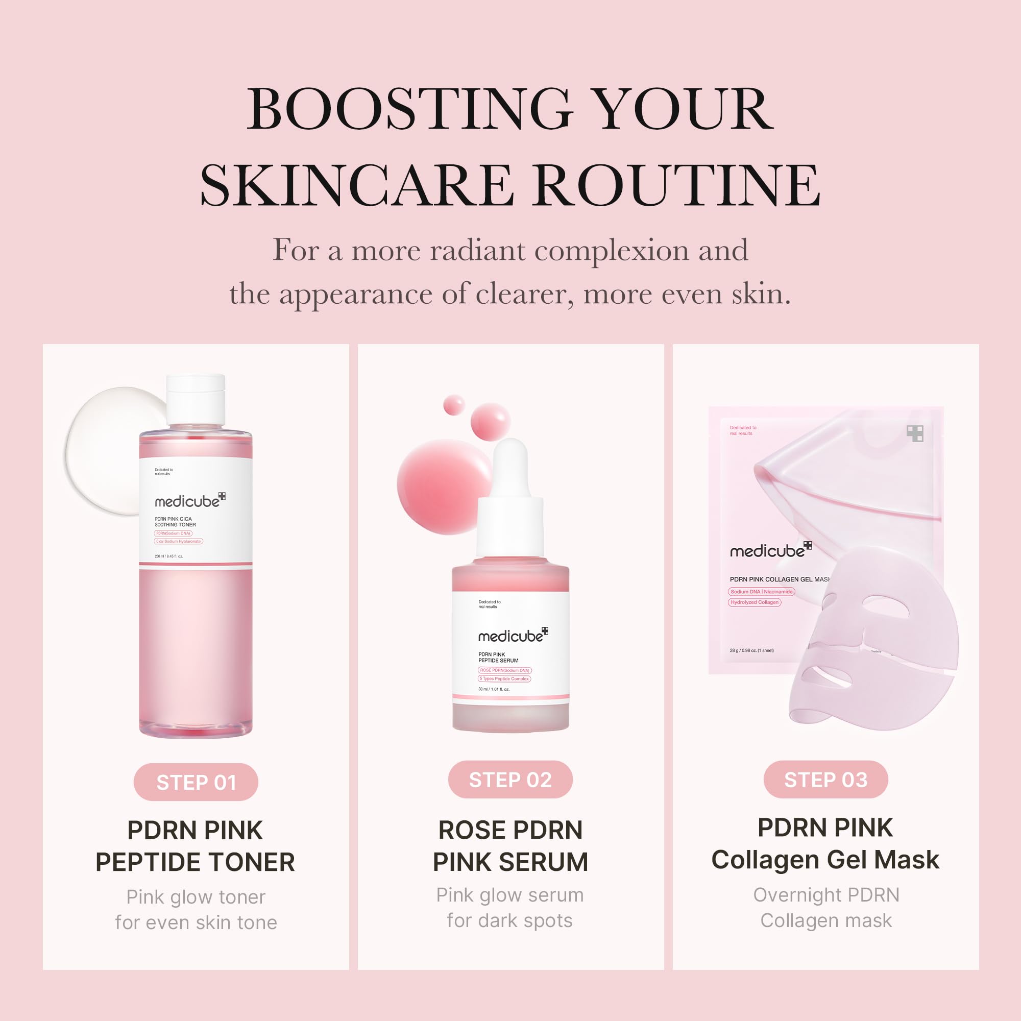medicube Salmon DNA PDRN Pink CICA Soothing Toner I Pink Glow Toner for Skin Boosting, Soothing and Calming, Uneven Skin Tone, Peptide & Niacinamide, Korean Skin Care (250ml)