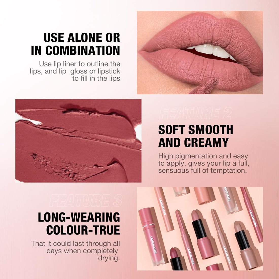 3PCS Matte Liquid Lipstick Lip Gloss & Liner Set - All-IN-One Lip Kit, Velvety Nude Color, Waterproof Make Up Set (# 03) Halalzen