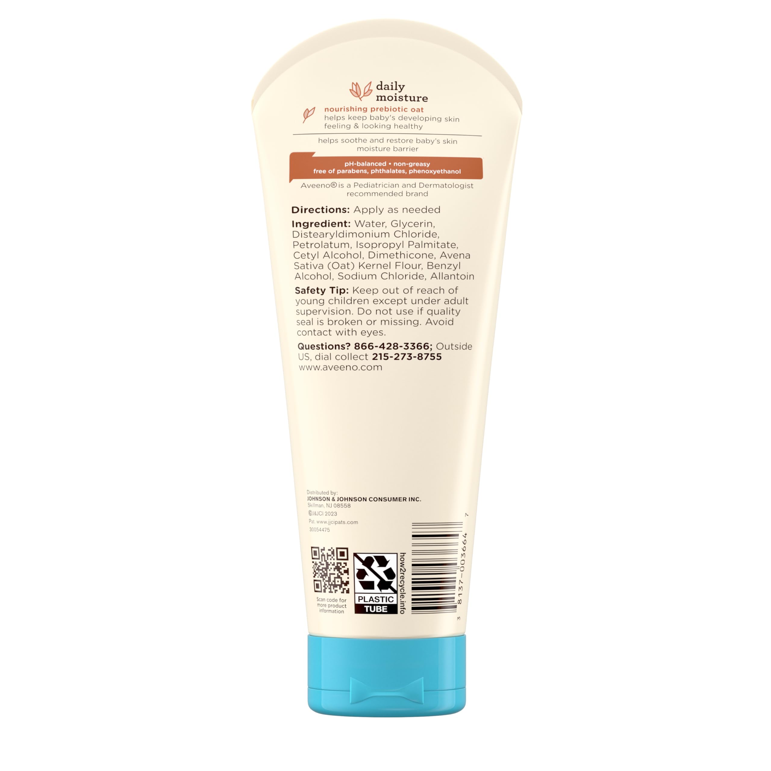 Aveeno Baby Daily Moisture Body Lotion for Sensitive Skin, Hypoallergenic Moisturizing Baby Lotion with Nourishing Oatmeal to Deeply Moisturize Baby's Skin, Fragrance-Free, 18 fl. oz Halalzen