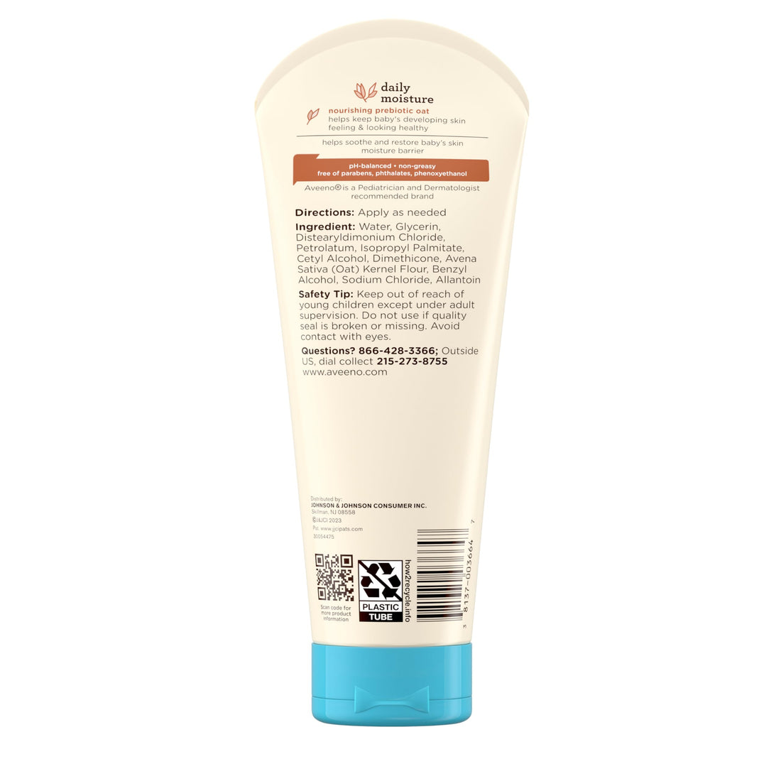 Aveeno Baby Daily Moisture Body Lotion for Sensitive Skin, Hypoallergenic Moisturizing Baby Lotion with Nourishing Oatmeal to Deeply Moisturize Baby's Skin, Fragrance-Free, 18 fl. oz Halalzen