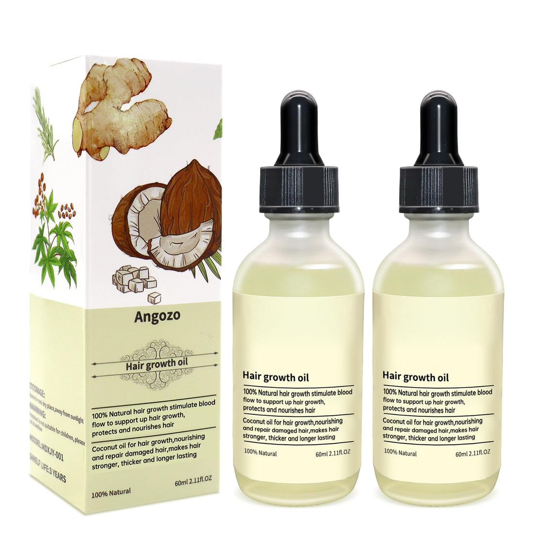 Veganic Hair Oil,100% Natural Growth With Caffeine,Biotin,Coconut,Macadamia,Rosemary and Castor for Growth,Thickening Hair Mask & Loss Treatment,60ml