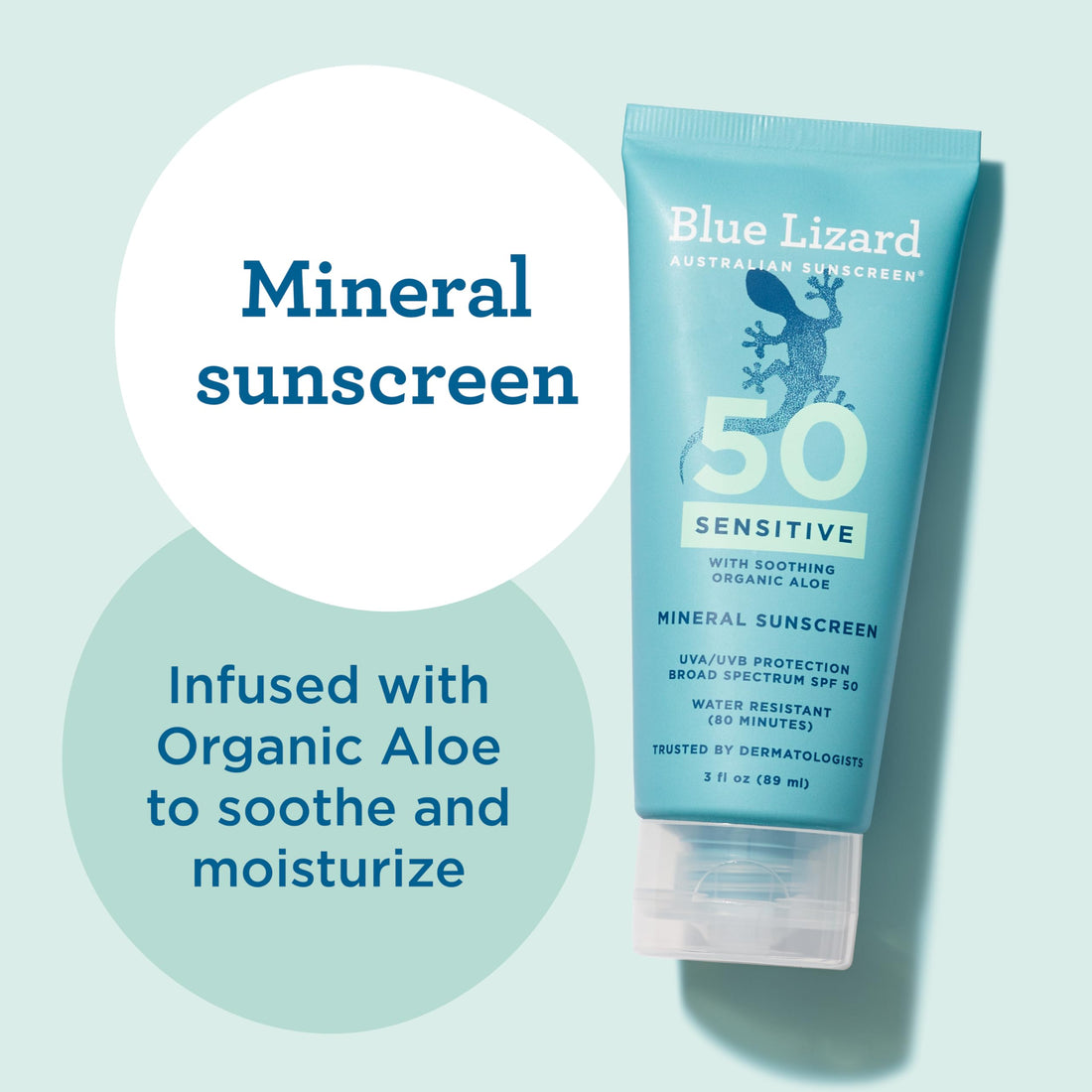 Blue Lizard Sensitive Mineral SPF 50 Sunscreen Lotion, 100% Mineral Sunscreen, UVA/UVB Protection, Infused with organic Aloe Vera, Soothes and Hydrates, 5 fl oz Halalzen