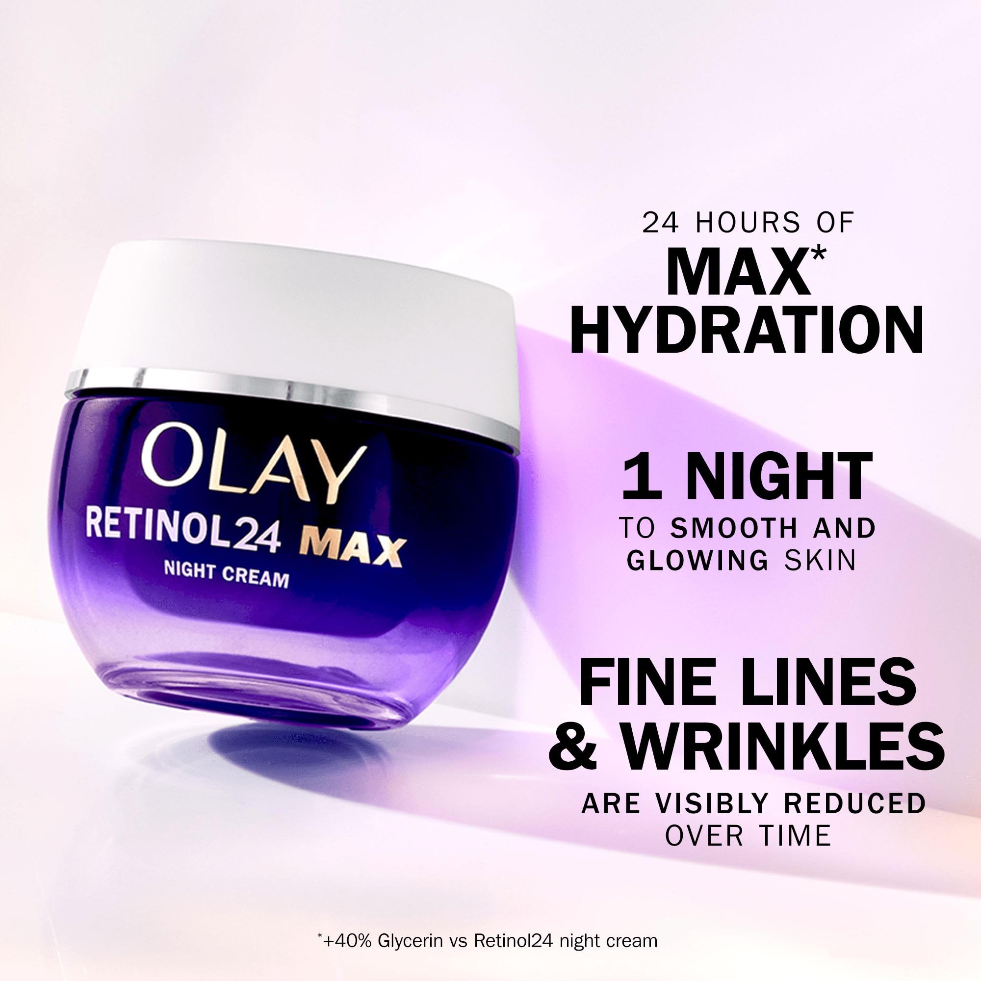 Olay Retinol 24 Night Cream Face Moisturiser - Anti-Aging Skincare with Antioxidant Vitamin E, Overnight Face Cream that Smooths, Renews, and Hydrates, 50ml