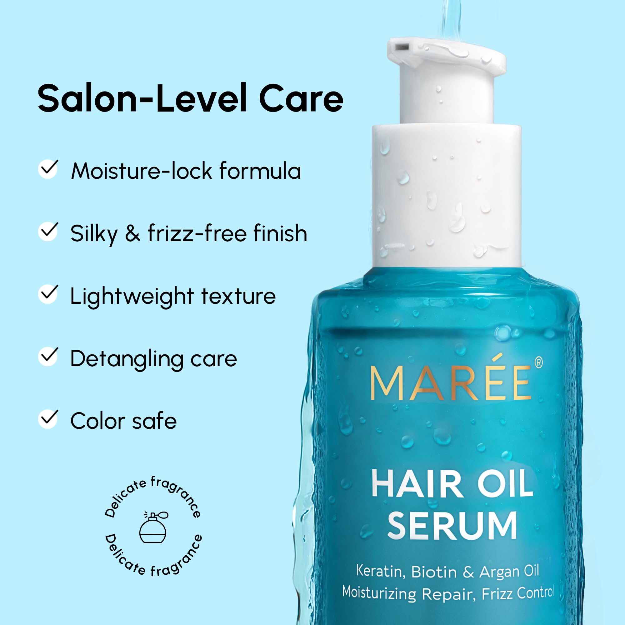 MAREE Hair Oil for Frizzy Hair with Argan Oil, Keratin & Biotin – Hair Serum for Dry and Curly Hair Gloss – Frizz Control Hair Care Products for Women – Aceite Para el Cabello – Keratin Hair Treatment Halalzen