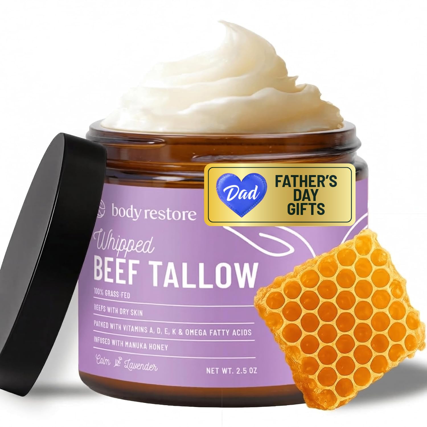 Body Restore Grass Fed Beef Tallow Lip Mask, Manuka Honey – Christmas Stocking Stuffers, White Elephant, Hydrating Moisture, Travel Essentials, Self Care, Birthday Gifts for Women, Men – Unscented Halalzen