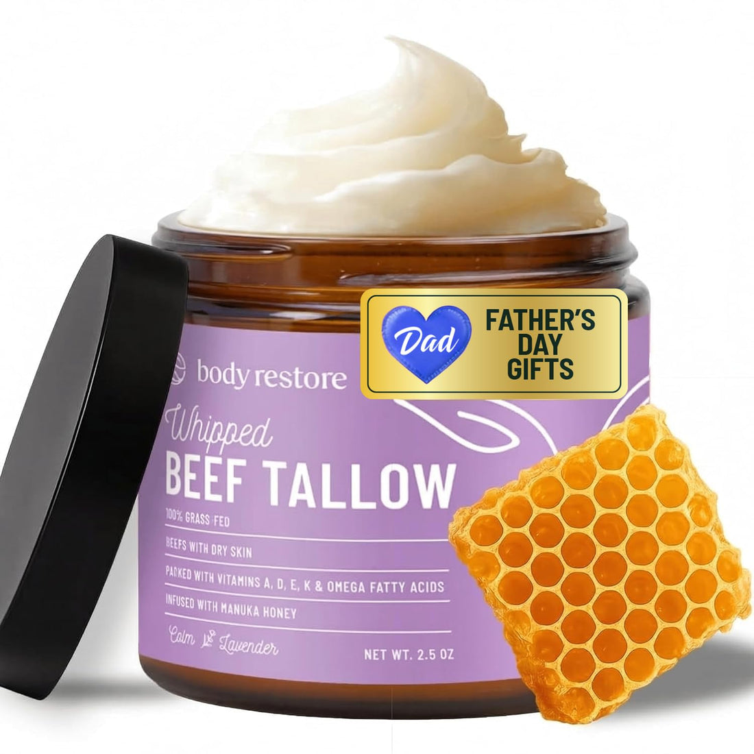 Body Restore Grass Fed Beef Tallow Lip Mask, Manuka Honey – Christmas Stocking Stuffers, White Elephant, Hydrating Moisture, Travel Essentials, Self Care, Birthday Gifts for Women, Men – Unscented Halalzen
