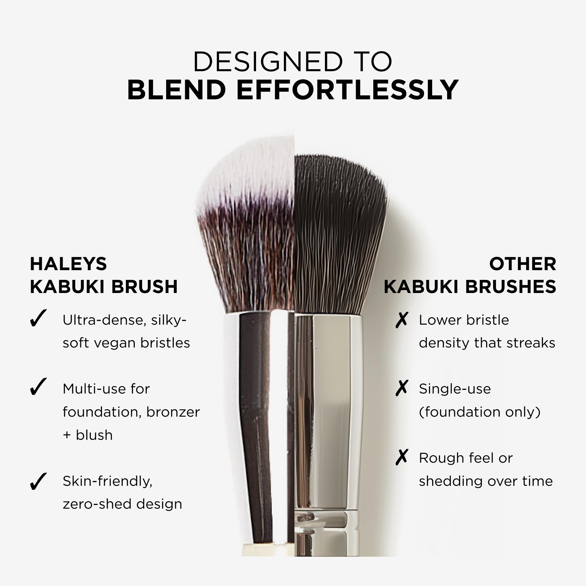 Haleys Beauty Kabuki Foundation Brush For Applying Powder, Foundation, Bronzer, Blush, and Mineral Make up, Soft Bristles, Seamless Blending, Makeup Brushes Essential, Vegan & Cruelty Free