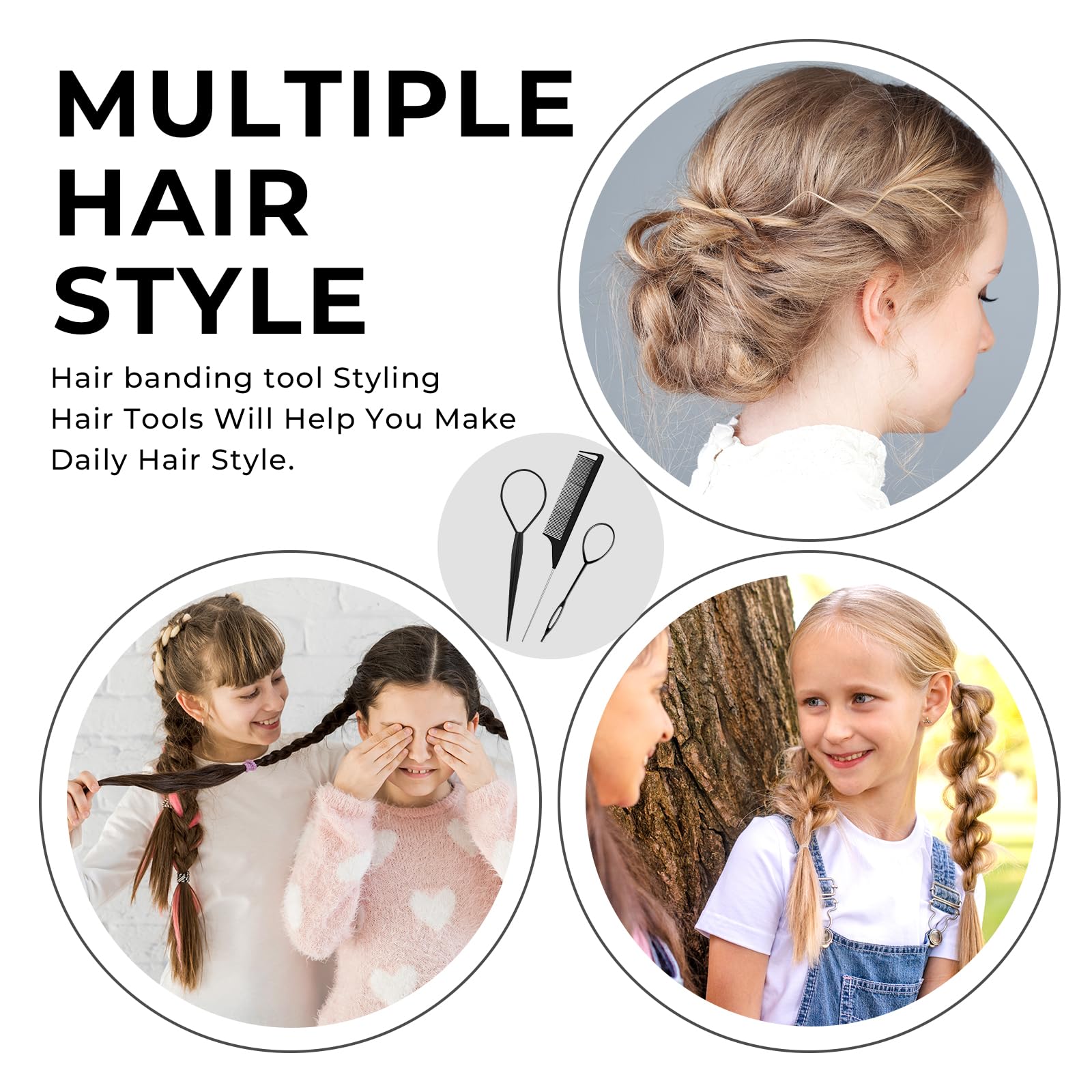 3pcs Topsy Tail Hair Tool, Hair Looping Tool Hair Braiding Tool with Rat Tail Comb, Tail French Braid Loop Tool, Fast Hair Styling Accessories, Hair Braiding Tool for Making Hair Style Halalzen