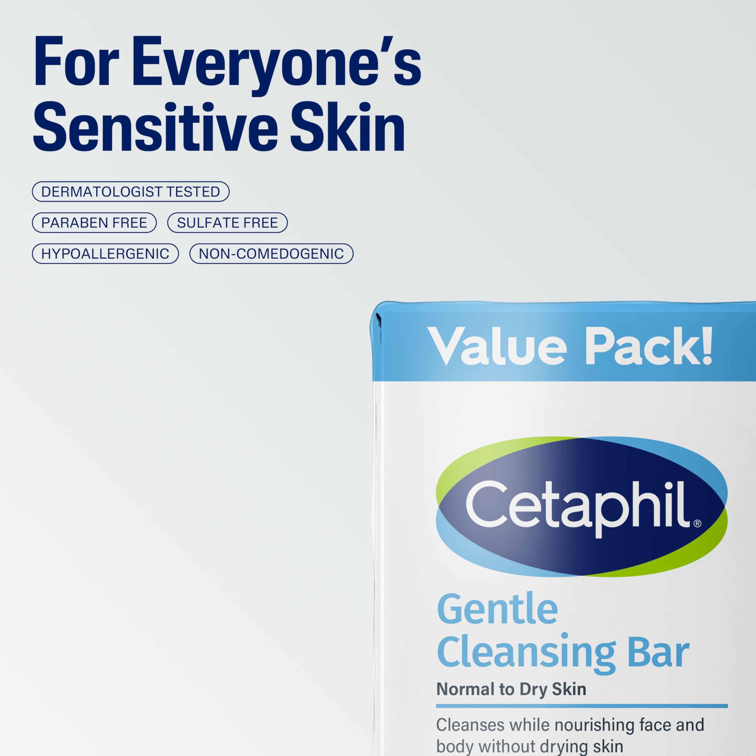 Cetaphil Gentle Cleansing Face and Body Bar, 4.5 oz Bar (Pack of 6), Nourishing Cleanser Bar For Dry, Sensitive Skin, Non-Comedogenic, (Packaging May Vary)