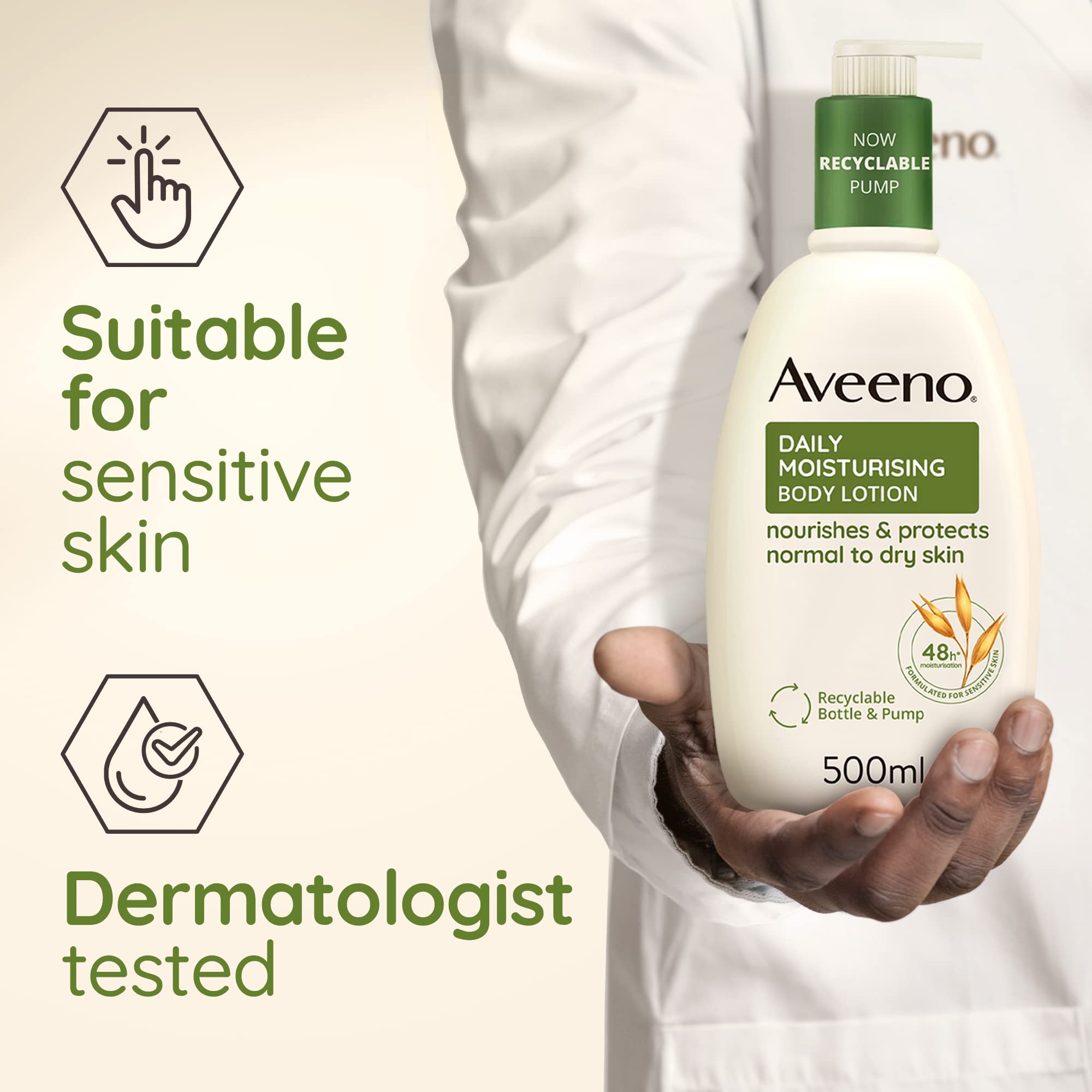 Aveeno Daily Moisturising Body Lotion 500 ml for Sensitive Skin, Enriched with Nourishing Oats, Provides Long-Lasting Hydration and Soothes Dry, Irritated Skin Effectively