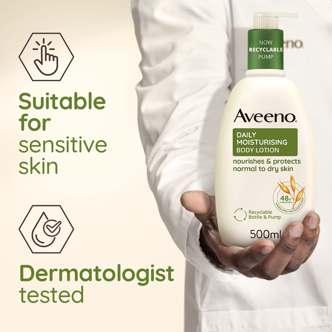 Aveeno Daily Moisturising Body Lotion 500 ml for Sensitive Skin, Enriched with Nourishing Oats, Provides Long-Lasting Hydration and Soothes Dry, Irritated Skin Effectively