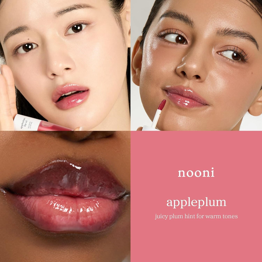 NOONI Korean Vegan Lip Oil - Appleberry | Lip Stain, Gift, Long-Lasting, Moisturising, Plumping, Revitalising for Dry Lips, Waterproof, No Peel Off, 0.12 Fl Oz