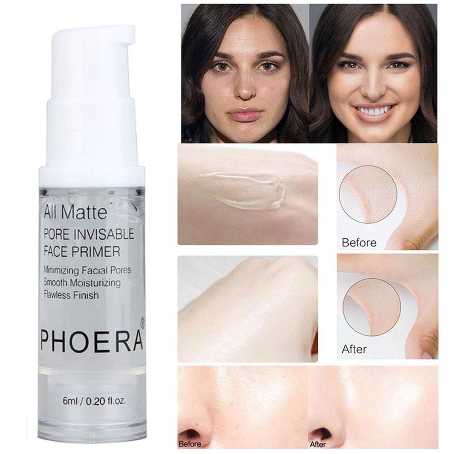 2Pcs Makeup Primer For PHOERA All Matte Oil Free Full Coverage Foundation Base Long Lasting Hydrating Smoothing Moisturizing Makeup Base Matte Face Foundation Primer (#2pcs 18ml) Halalzen