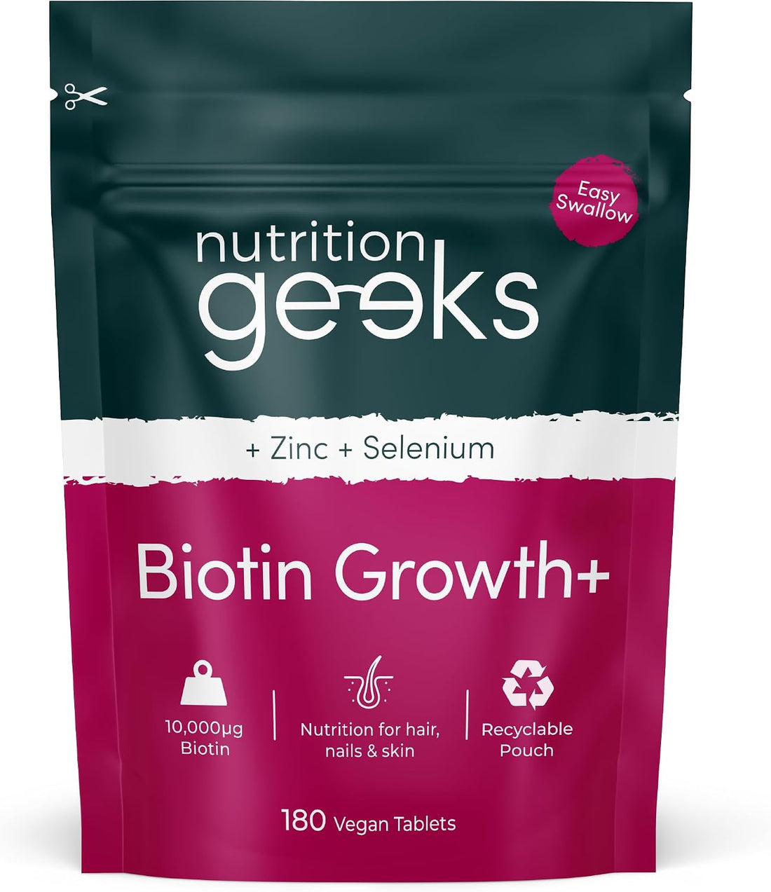 Biotin Hair Growth Supplement - 180 Vegan Tablets Enhanced with Zinc & Selenium, Hair Vitamins Complex - Biotin 10000 mcg - Hair Skin and Nails Vitamins for Women & Men UK (Packaging Design May Vary) Halalzen