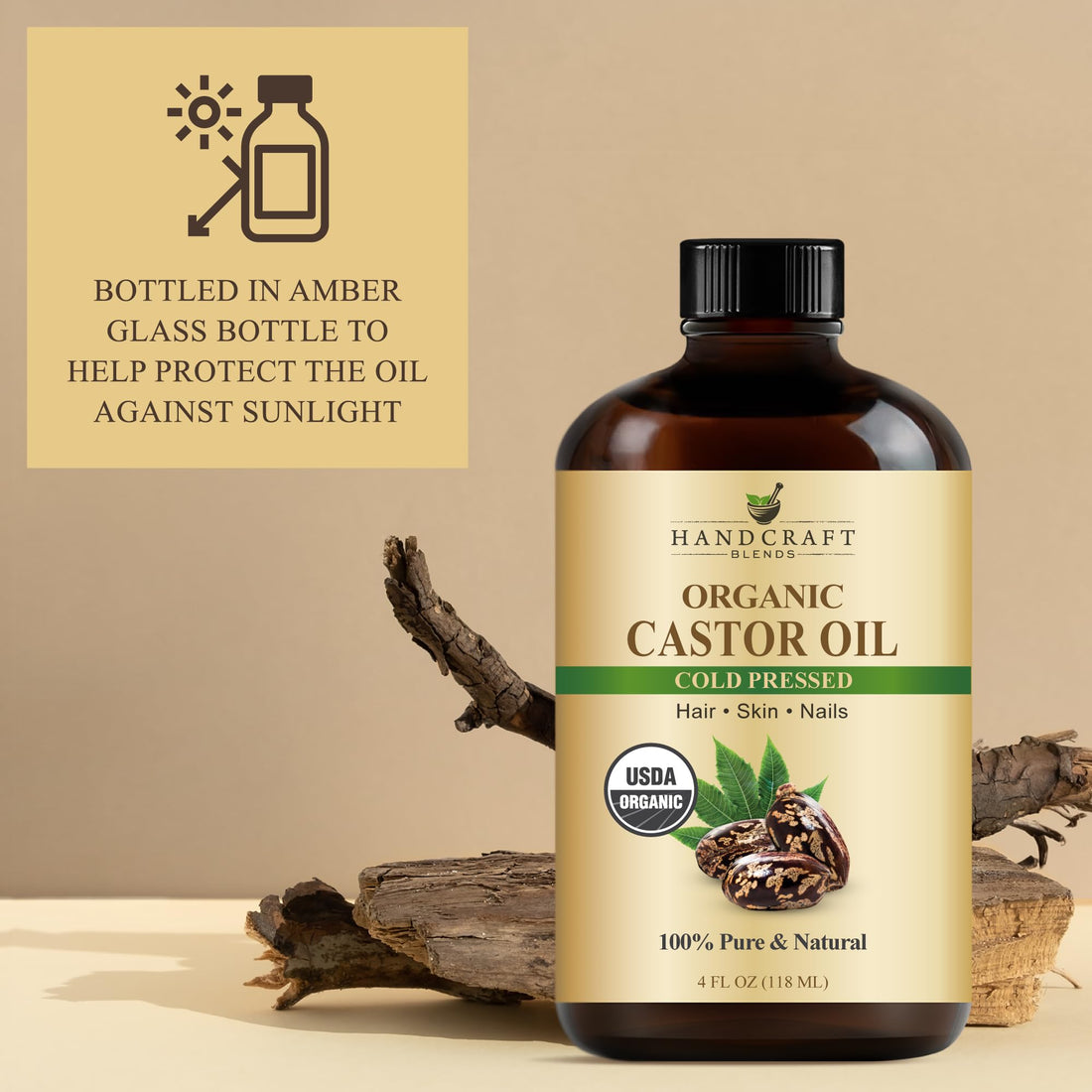 Handcraft Blends Huile de Ricin et Huile de Romarin 236 ml | 100% Pure et Naturelle | Huile Support de Qualité Supérieure | Cheveux, Cils et Sourcils | Cheveux et Corps