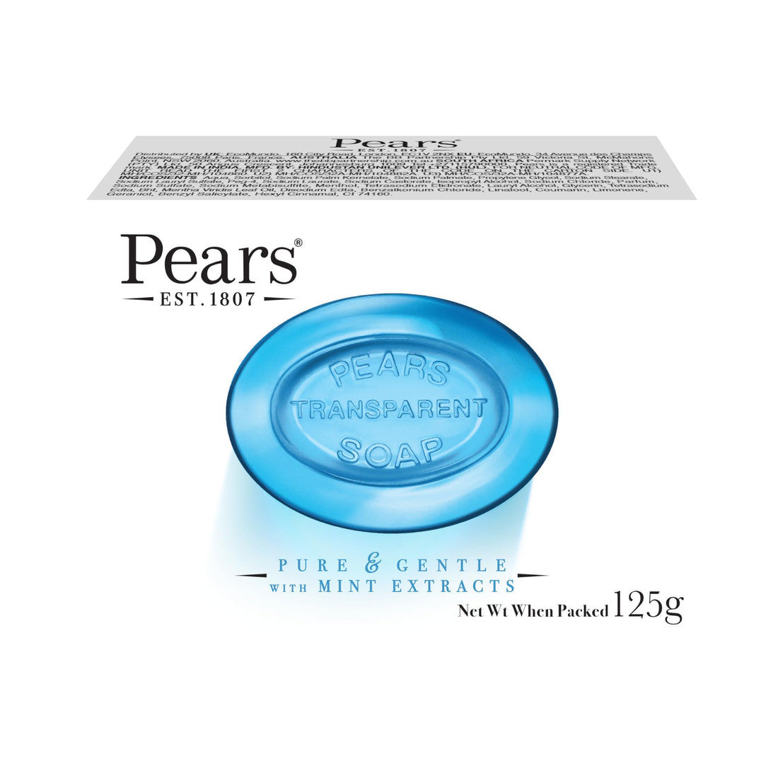 Pears Pure & Gentle Transparent Natural Soap Bar - Made with Mint Extracts, Nourishing and Refreshing Bathing Cleanser, Gentle & Soothing Skin Care, Pure Transparency, Pack of 12 x 125g Halalzen