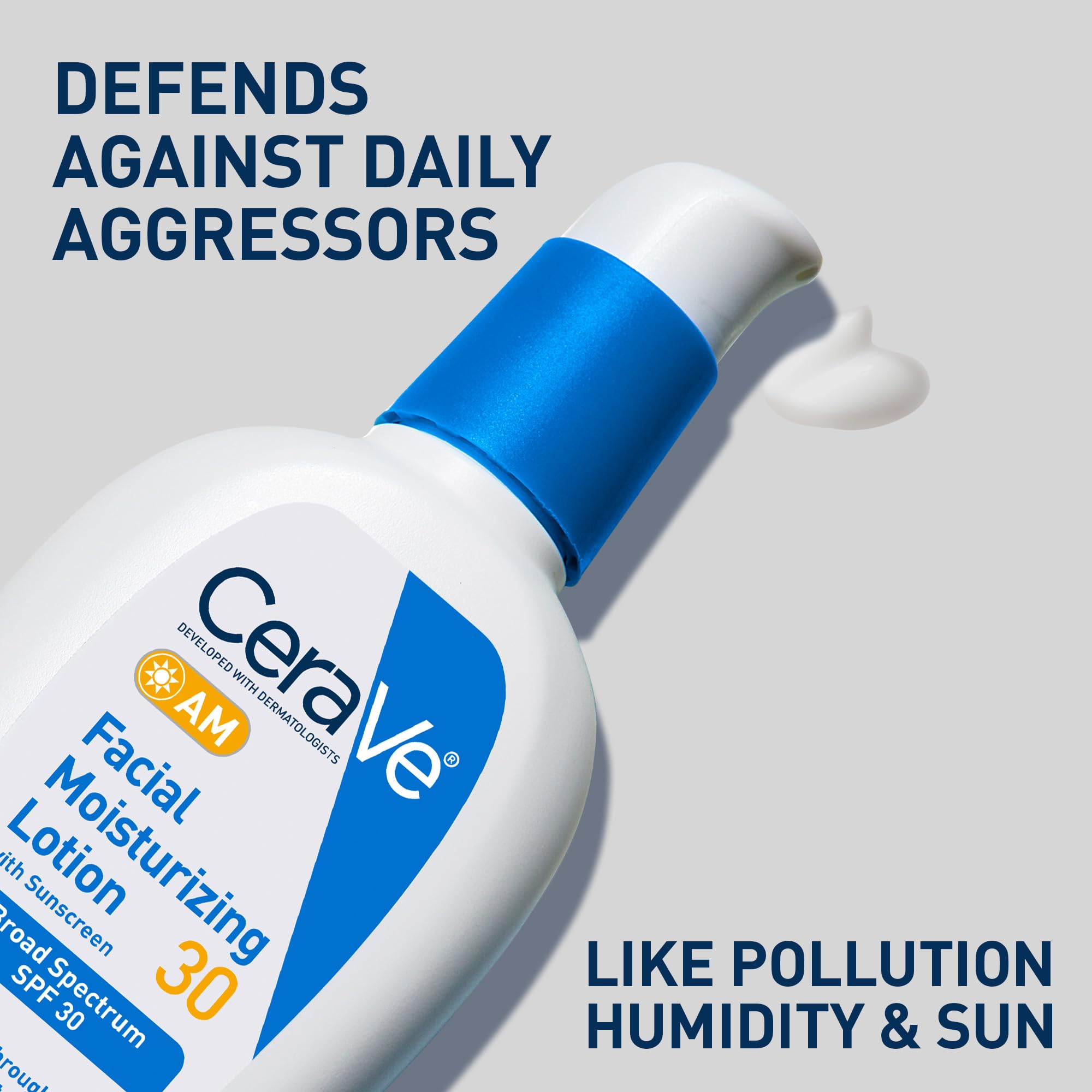 CeraVe AM Facial Moisturizing Lotion with SPF 30, Oil-Free Face Moisturizer with SPF, Formulated with Hyaluronic Acid, Niacinamide & Ceramides, Non-Comedogenic, Broad Spectrum Sunscreen, 3 Ounce Halalzen