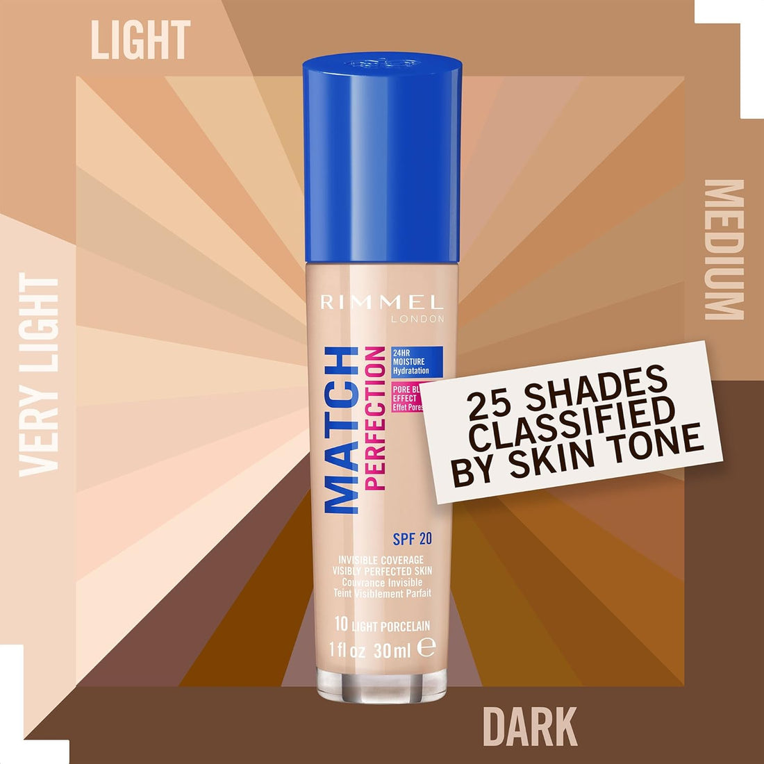 Rimmel London Match Perfection Foundation, 010 Light Porcelain, 30ml Halalzen