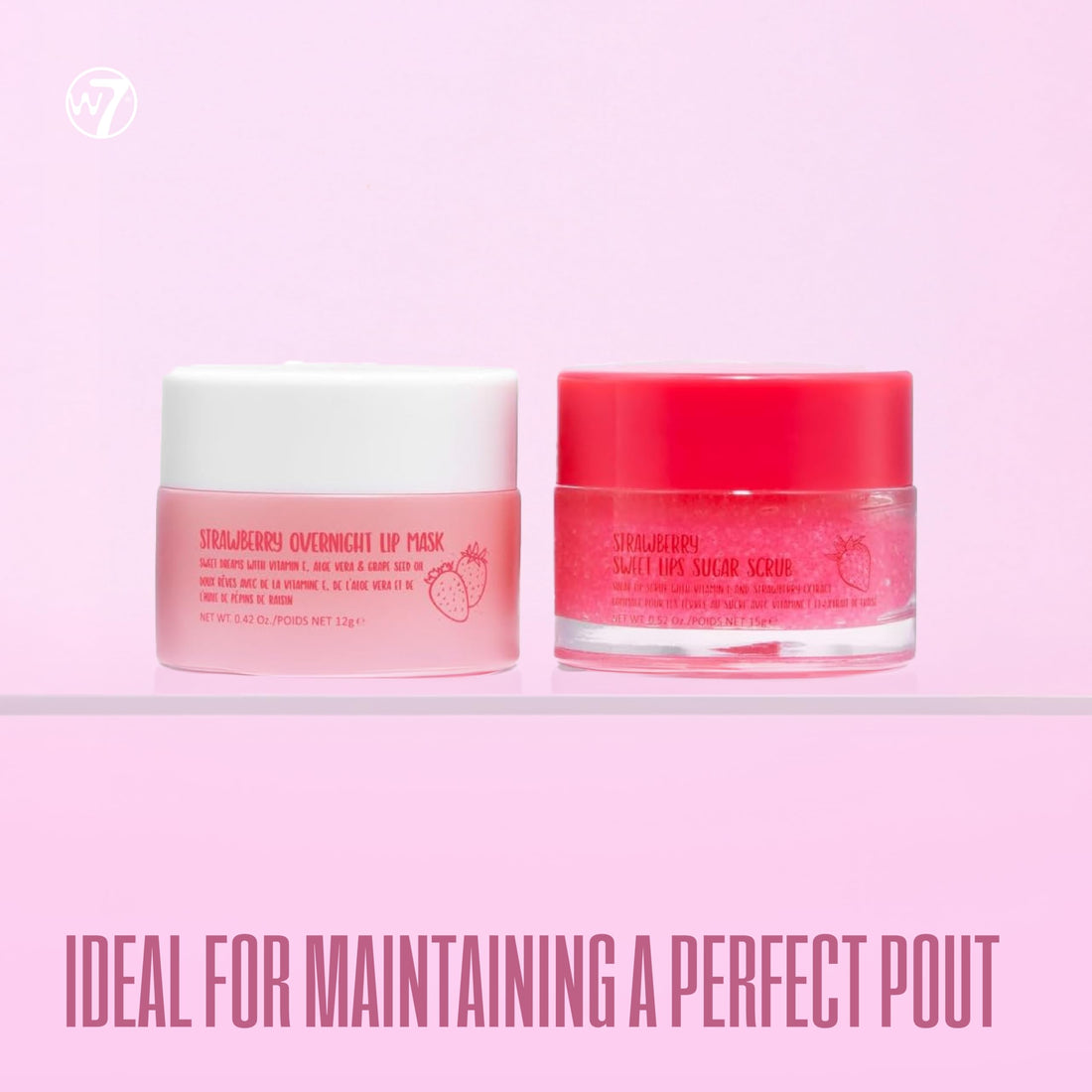 W7 Sweet Dreams Lip Scrub & Overnight Lip Mask Duo - 2 Piece Gift Set - Strawberry Flavour - Exfoliate, Condition, Soothe & Hydrate Halalzen