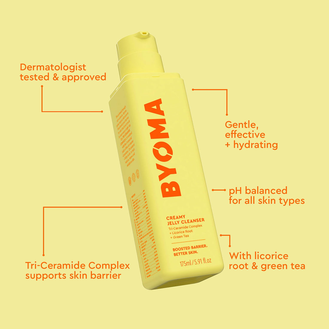 BYOMA Creamy Jelly Cleanser (175ml) Hydrating Facial Cleanser for Skin Barrier Repair -Tri-Ceramide Face Wash for All Skin Types - Gently Removes Makeup and Excess Oil