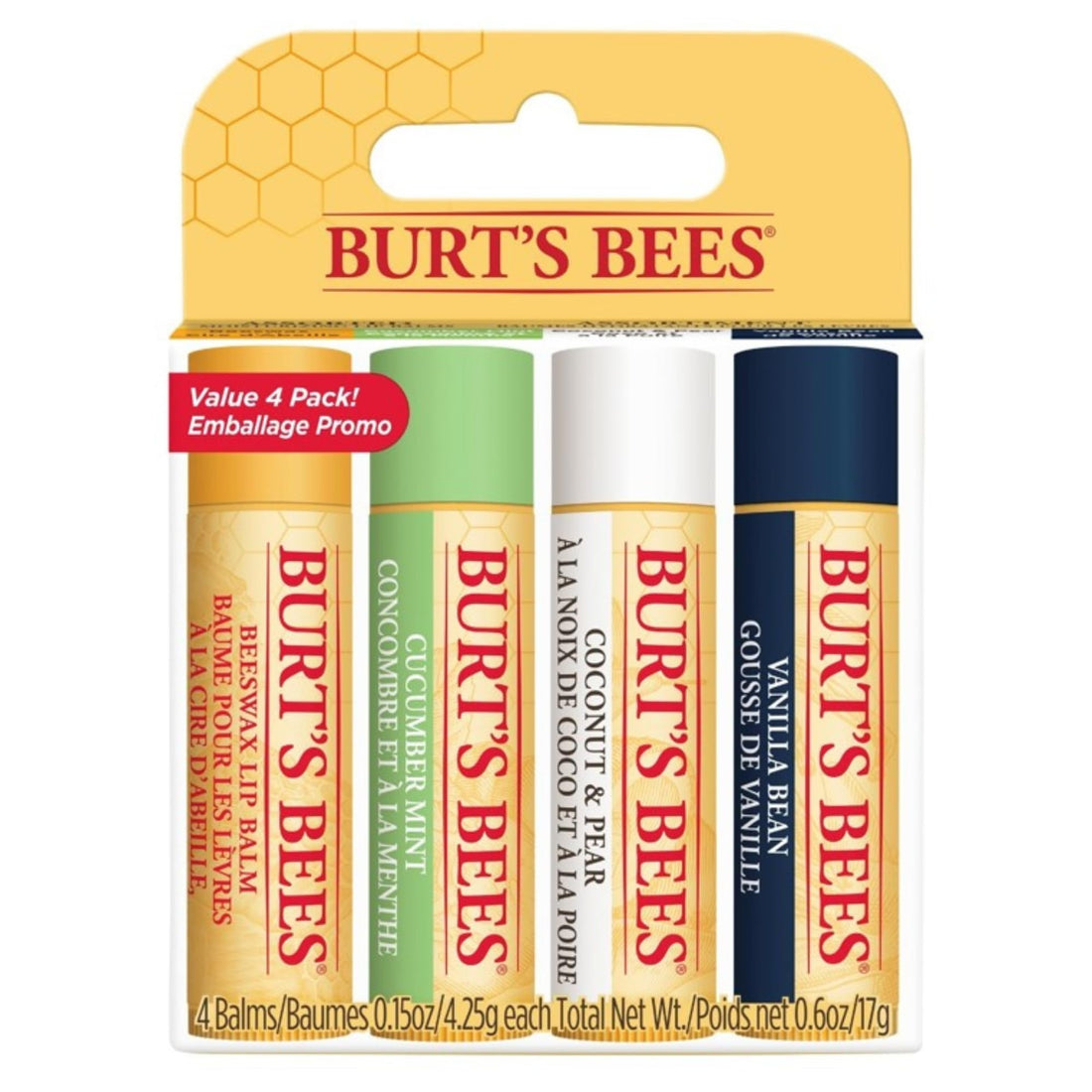 Burt's Bees Lip Balm Multipack, Lip Balm Set, Beeswax, Strawberry, Coconut & Pear, Vanilla Bean, Best of Burt's, 4x4.25g Halalzen