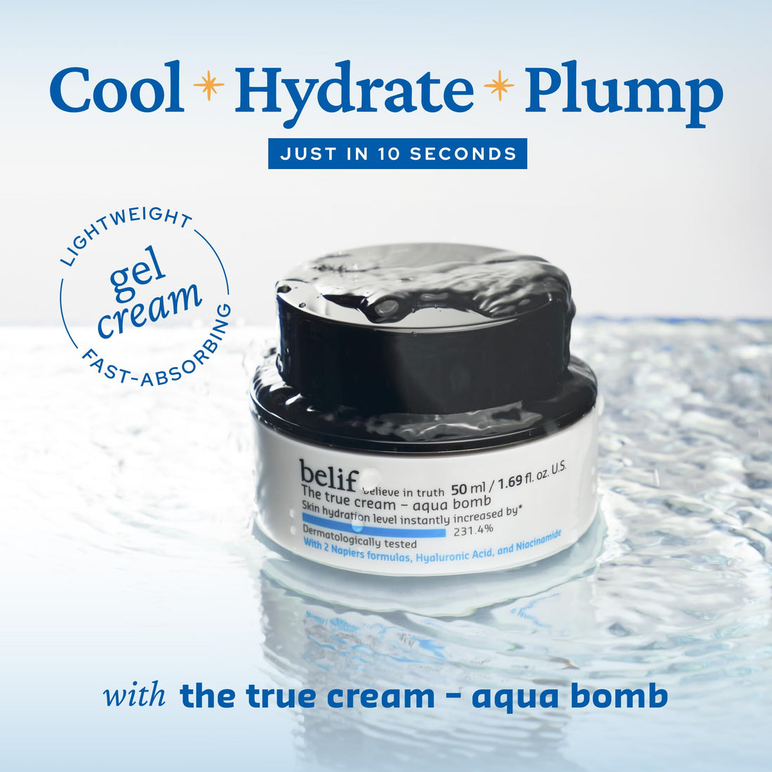 belif Aqua Bomb – Daily Niacinamide Hydrating Moisturizer, Lightweight Plumping Facial Cream with Hyaluronic Acid & Squalane, Cooling Effect, Anti-Aging, Korean Skincare, 1.68 fl oz (50ml) Halalzen