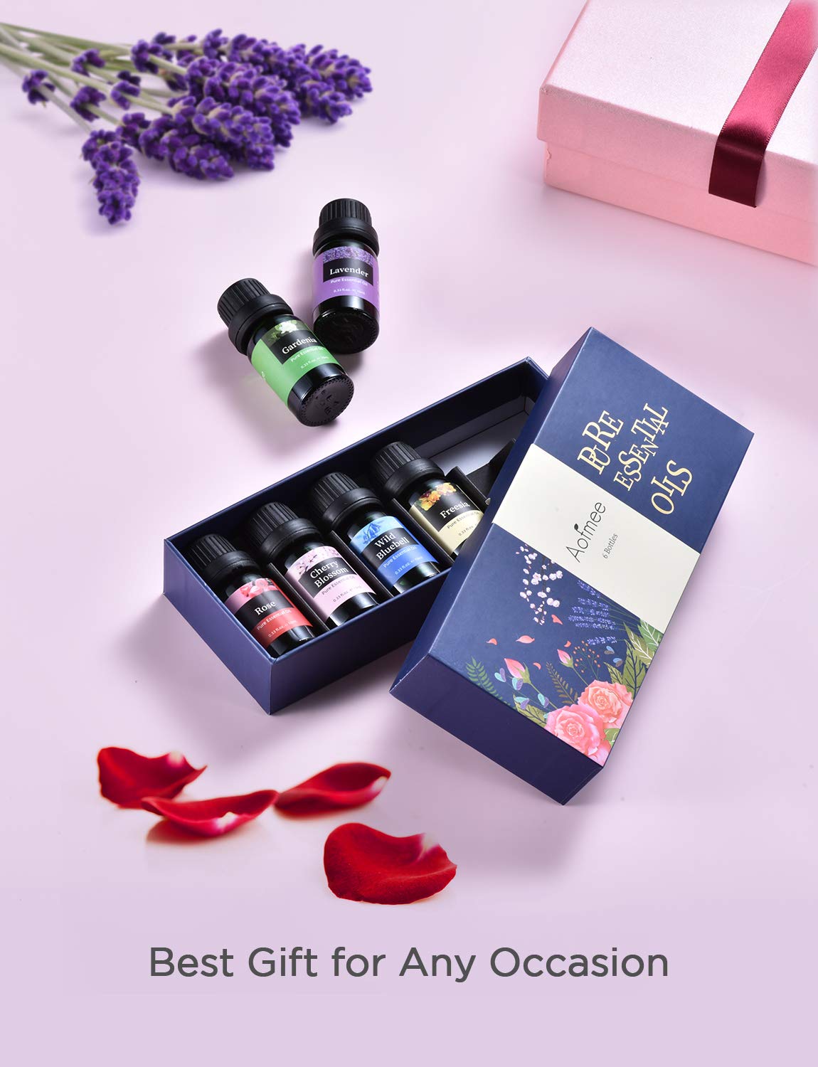 Aofmee Essential Oil, 6 x 10ml Essential Oils for Diffusers for Home, Lavender Essential Oils for Sleep, Floral Fragrance Oils for Soap & Candle Making Scents, Rose Aromatherapy Oil Gift Set for Women