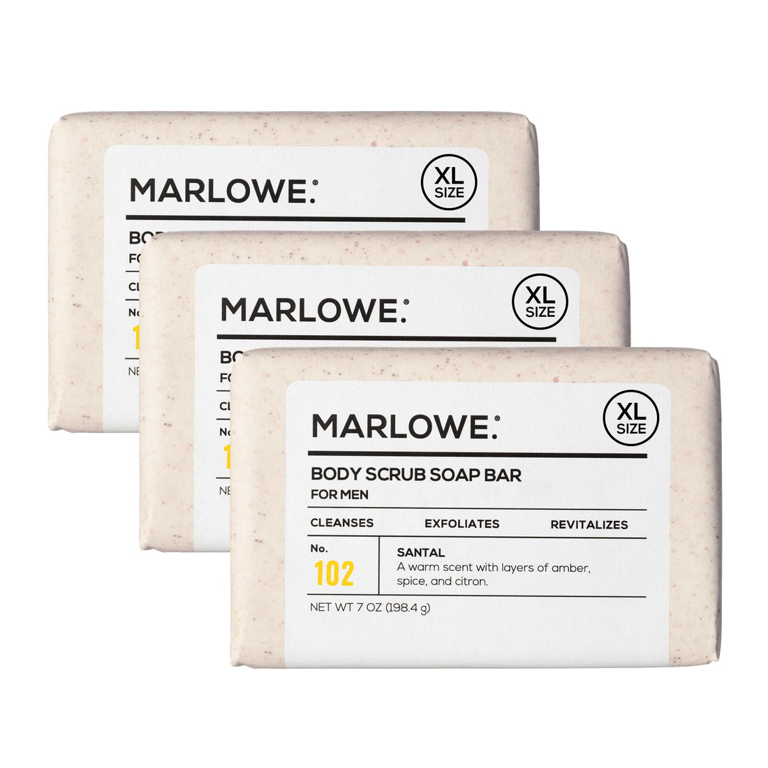 MARLOWE. No. 102 Body Scrub Soap 7 oz, Cedarwood & Sea Salt, Exfoliating Soap Bar with Shea Butter, Olive Oil & Green Tea Extracts, Cleanses, Smooths & Revitalizes Skin, Fresh & Zesty Scent