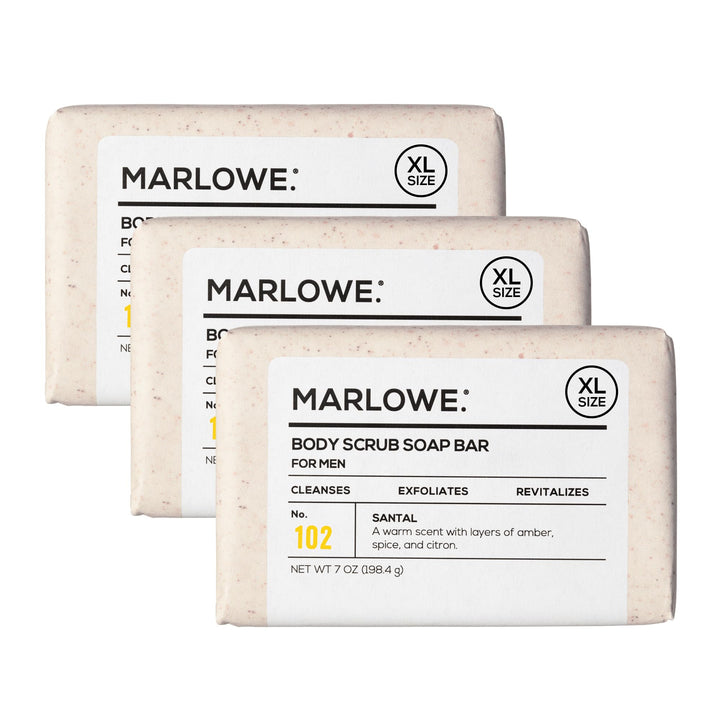 MARLOWE. No. 102 Body Scrub Soap 7 oz, Cedarwood & Sea Salt, Exfoliating Soap Bar with Shea Butter, Olive Oil & Green Tea Extracts, Cleanses, Smooths & Revitalizes Skin, Fresh & Zesty Scent