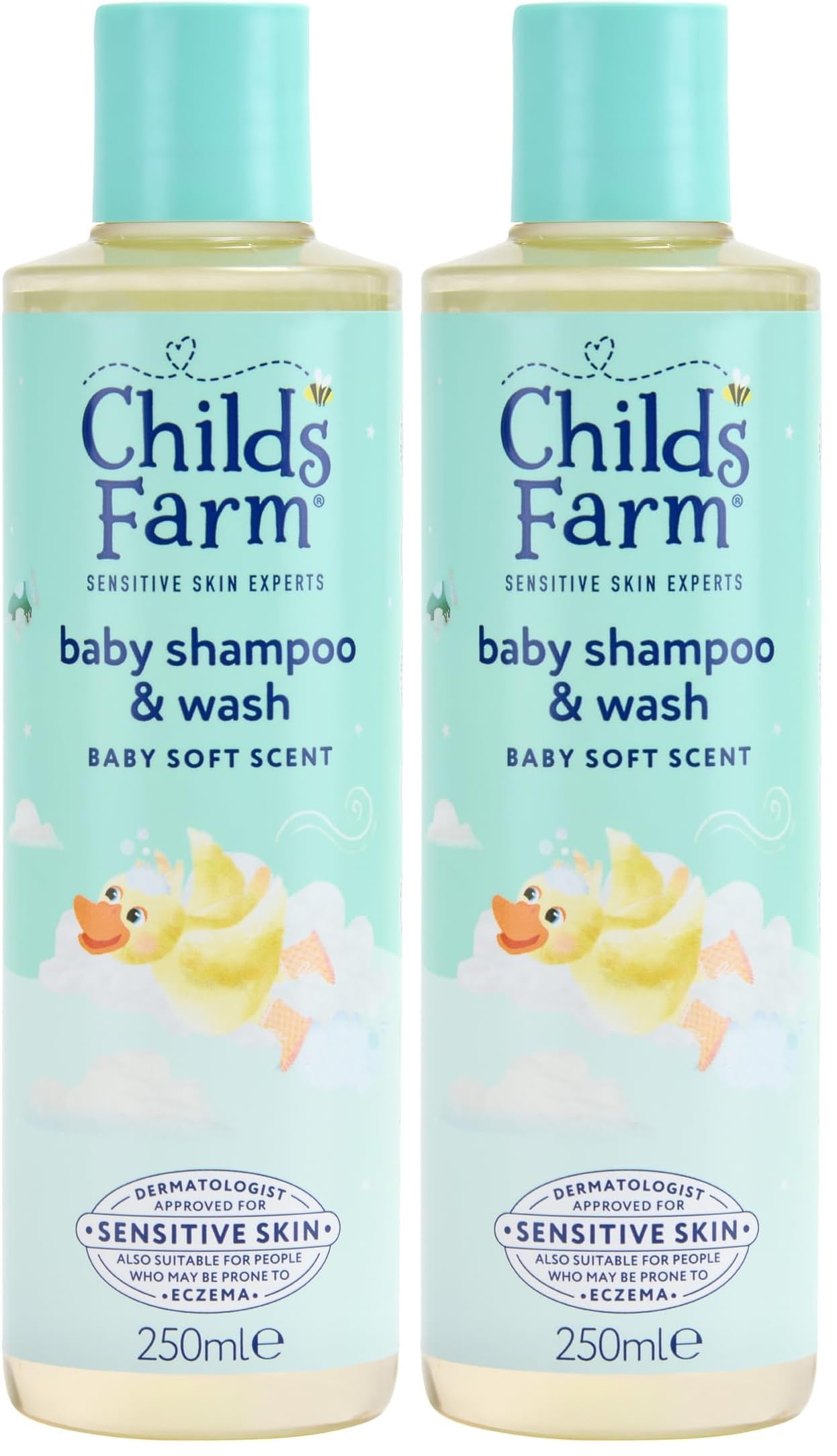 Childs Farm Baby Shampoo & Body Wash, Baby Soft Scent, Tear-free | Gently Cleanses & Soothes | Suitable for Newborns with Dry, Sensitive Skin, 250ml